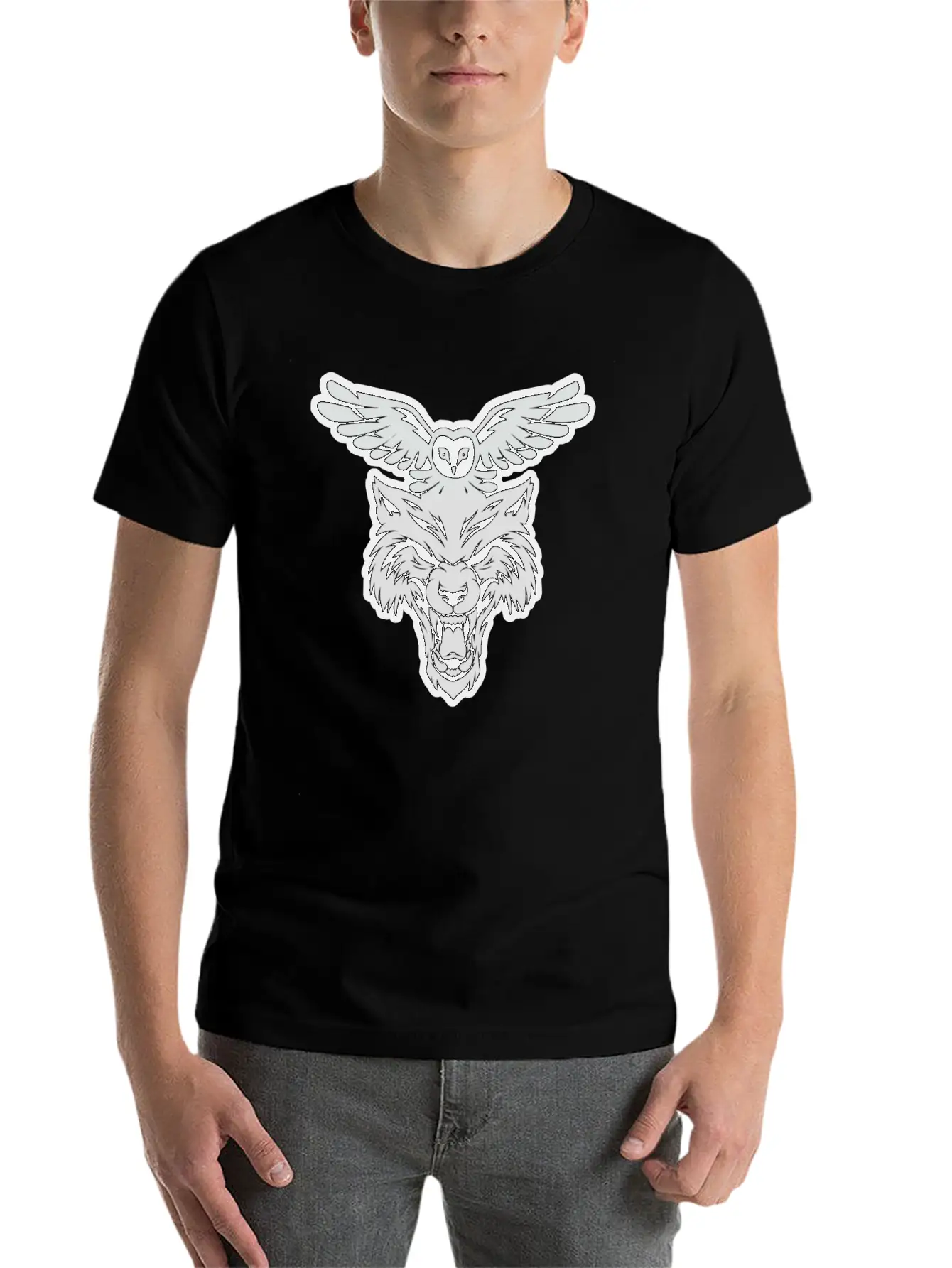 Wolf And Owl Night Lovers Unisex Short Sleeve Soft Cotton T-Shirt – Casual Everyday Wear