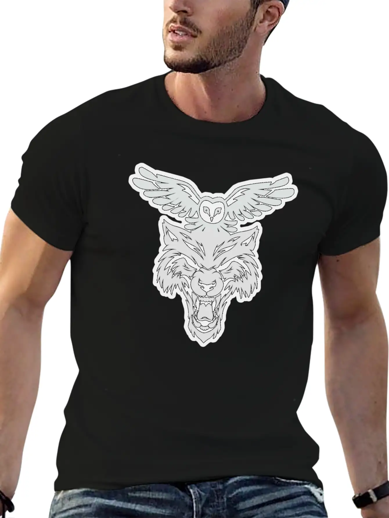 Wolf And Owl Night Lovers Unisex Short Sleeve Soft Cotton T-Shirt – Casual Everyday Wear