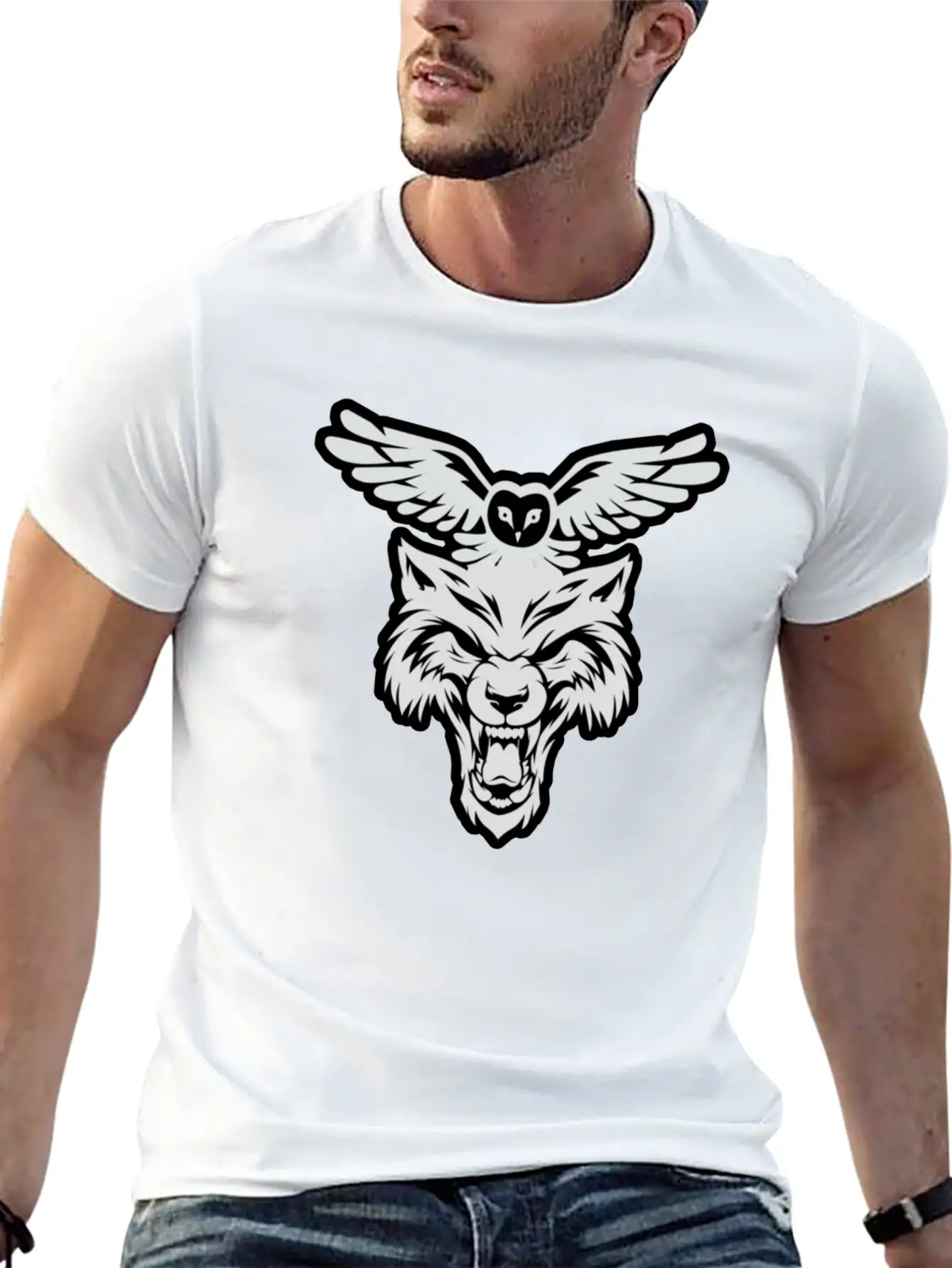 Wolf And Owl Night Lovers Unisex Short Sleeve Soft Cotton T-Shirt – Casual Everyday Wear