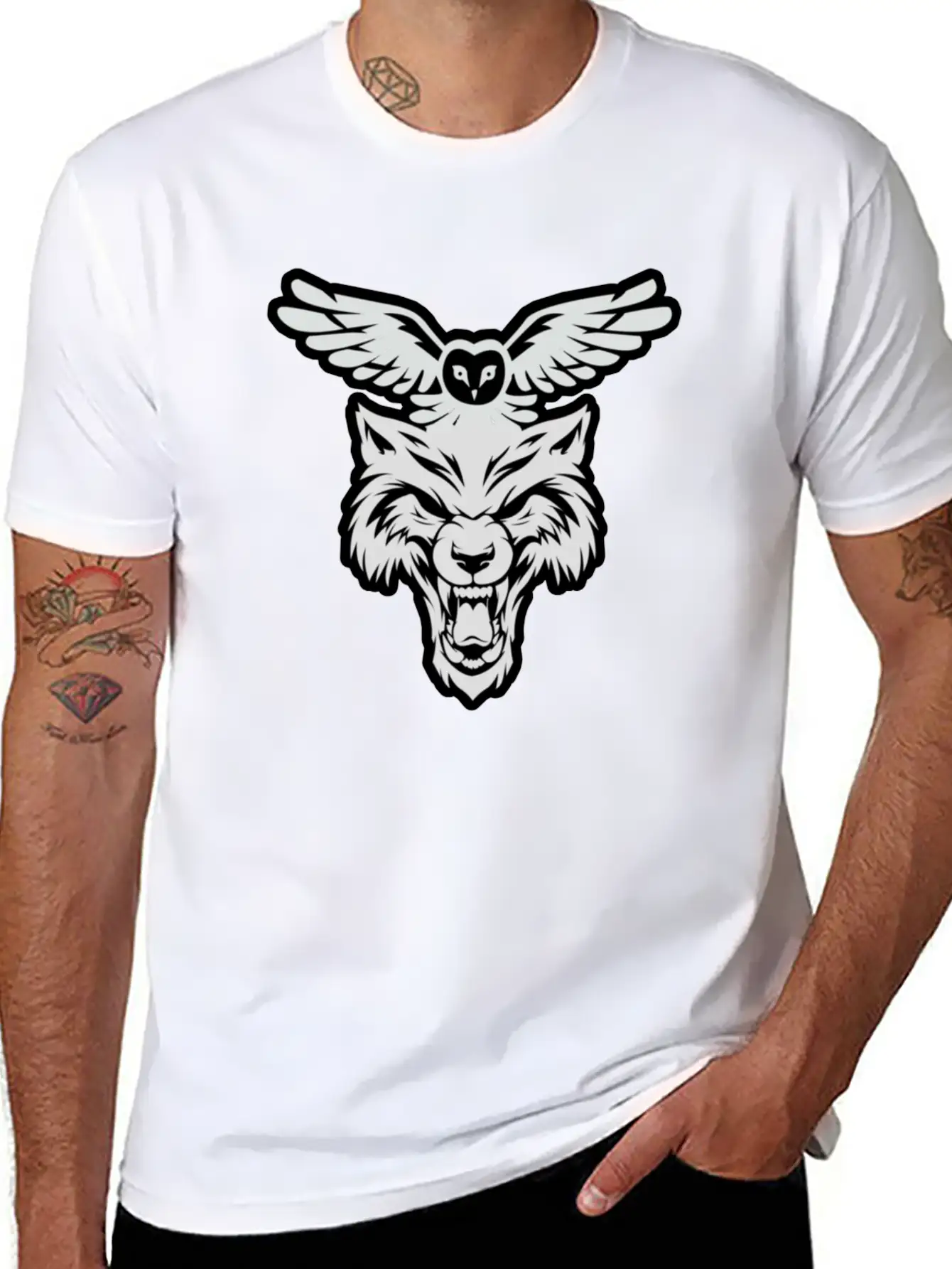 Wolf And Owl Night Lovers Unisex Short Sleeve Soft Cotton T-Shirt – Casual Everyday Wear