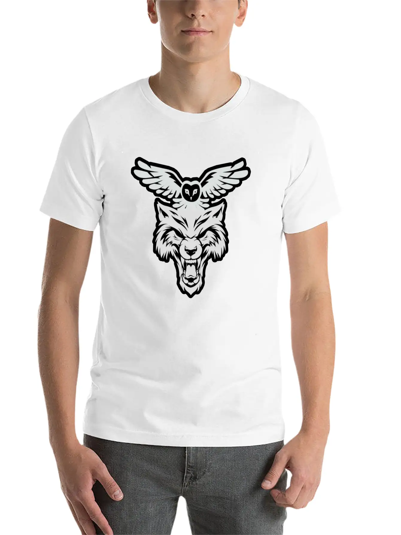Wolf And Owl Night Lovers Unisex Short Sleeve Soft Cotton T-Shirt – Casual Everyday Wear
