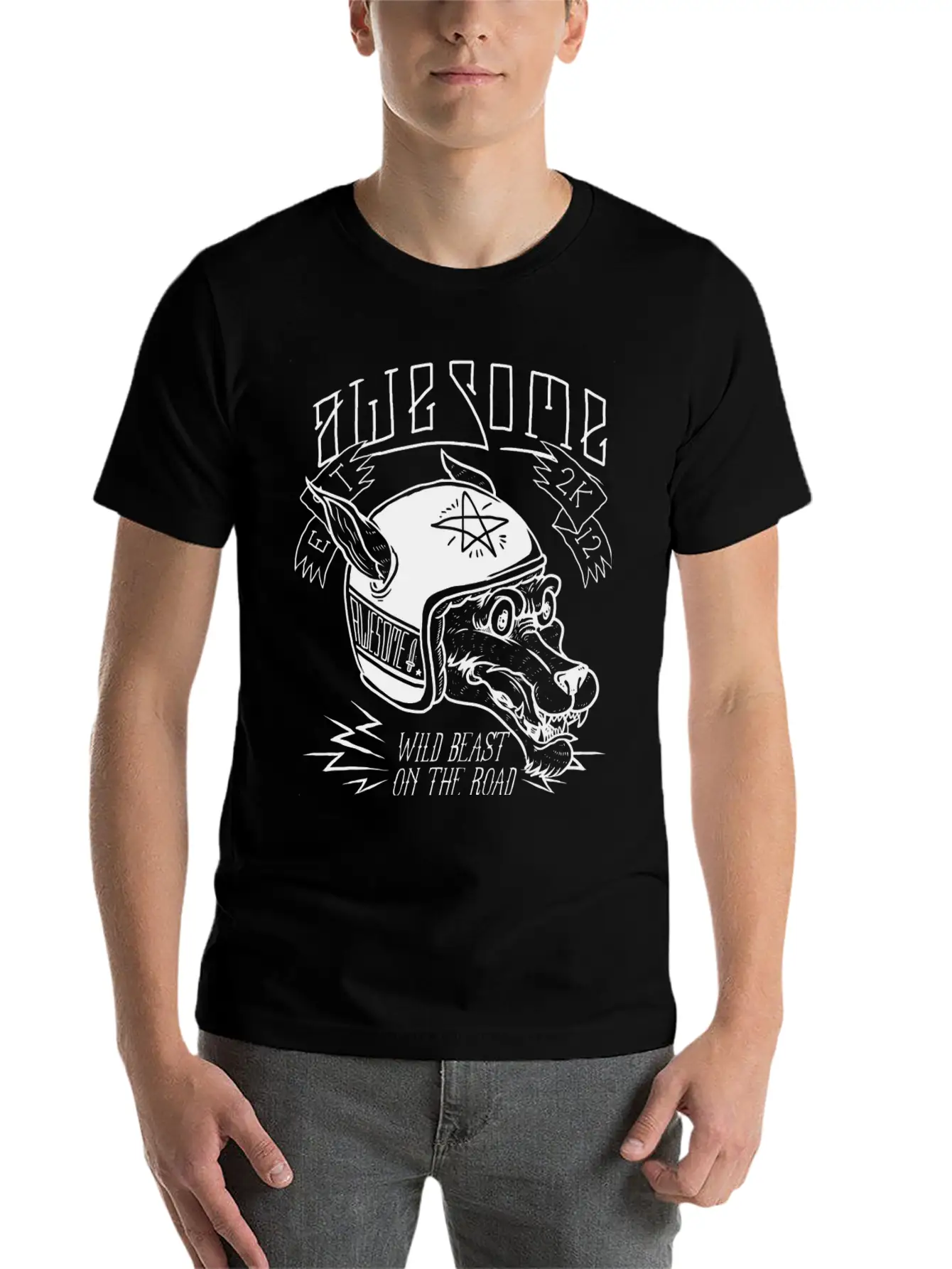 Wolf Racer Tees Unisex Short Sleeve Soft Cotton T-Shirt – Casual Everyday Wear