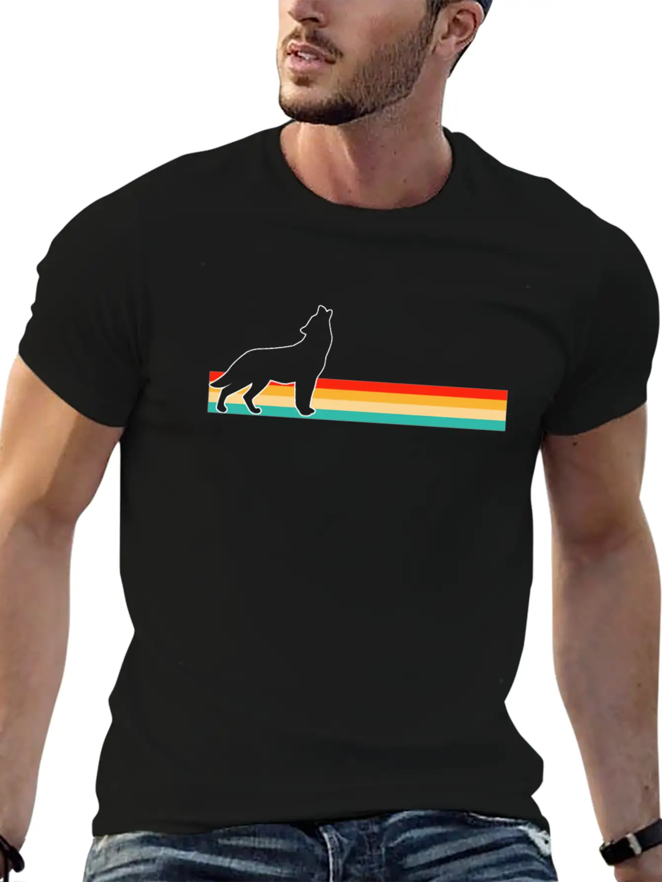Wolf Retro Stylish Everyday T-Shirt – Unisex Basic Cotton Tee