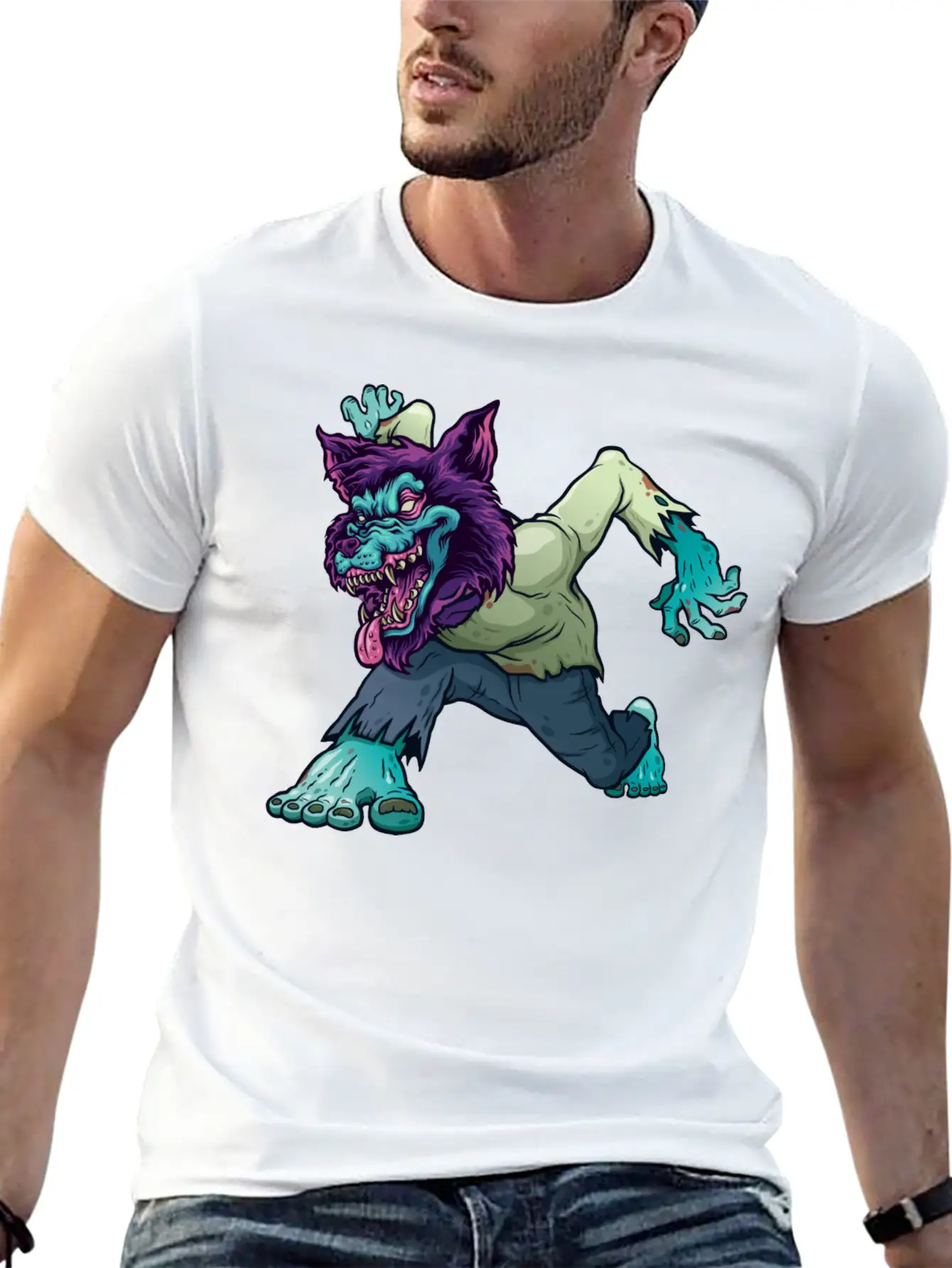 Wolf Zombie Werewolf Wild Creature Purple Monster Unisex Short Sleeve Soft Cotton T-Shirt – Casual Everyday Wear