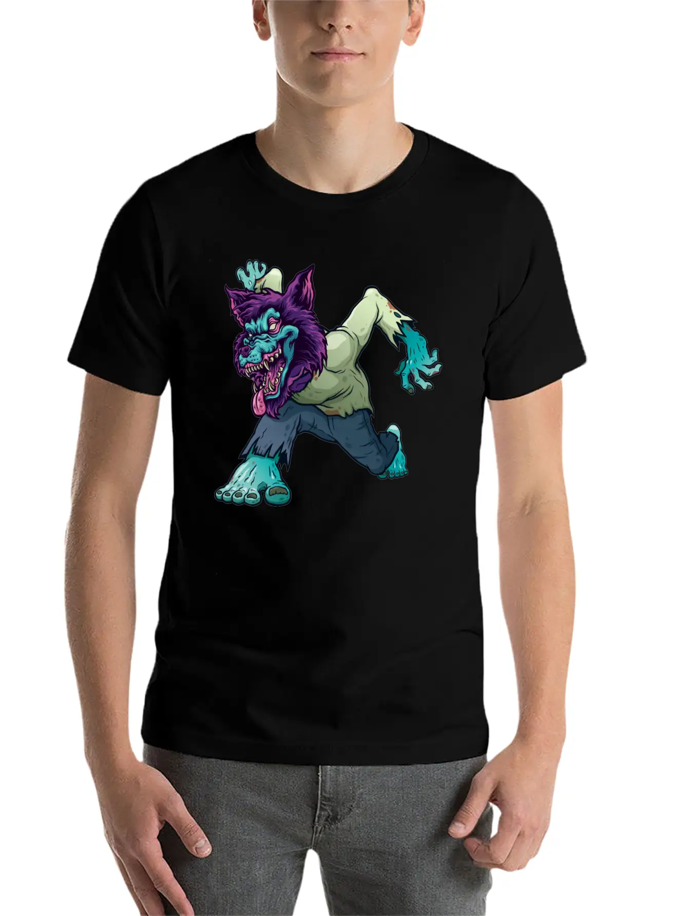 Wolf Zombie Werewolf Wild Creature Purple Monster Unisex Short Sleeve Soft Cotton T-Shirt – Casual Everyday Wear