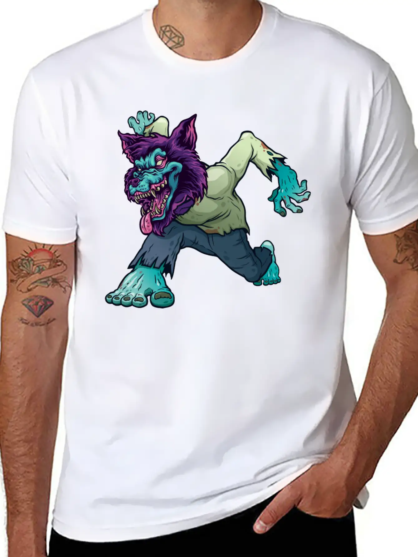 Wolf Zombie Werewolf Wild Creature Purple Monster Unisex Short Sleeve Soft Cotton T-Shirt – Casual Everyday Wear
