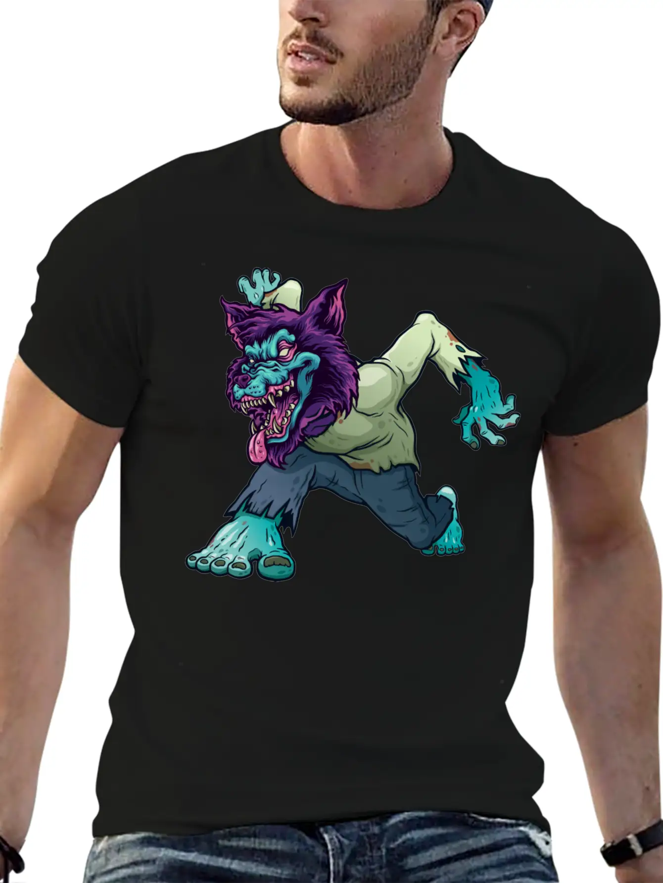 Wolf Zombie Werewolf Wild Creature Purple Monster Unisex Short Sleeve Soft Cotton T-Shirt – Casual Everyday Wear