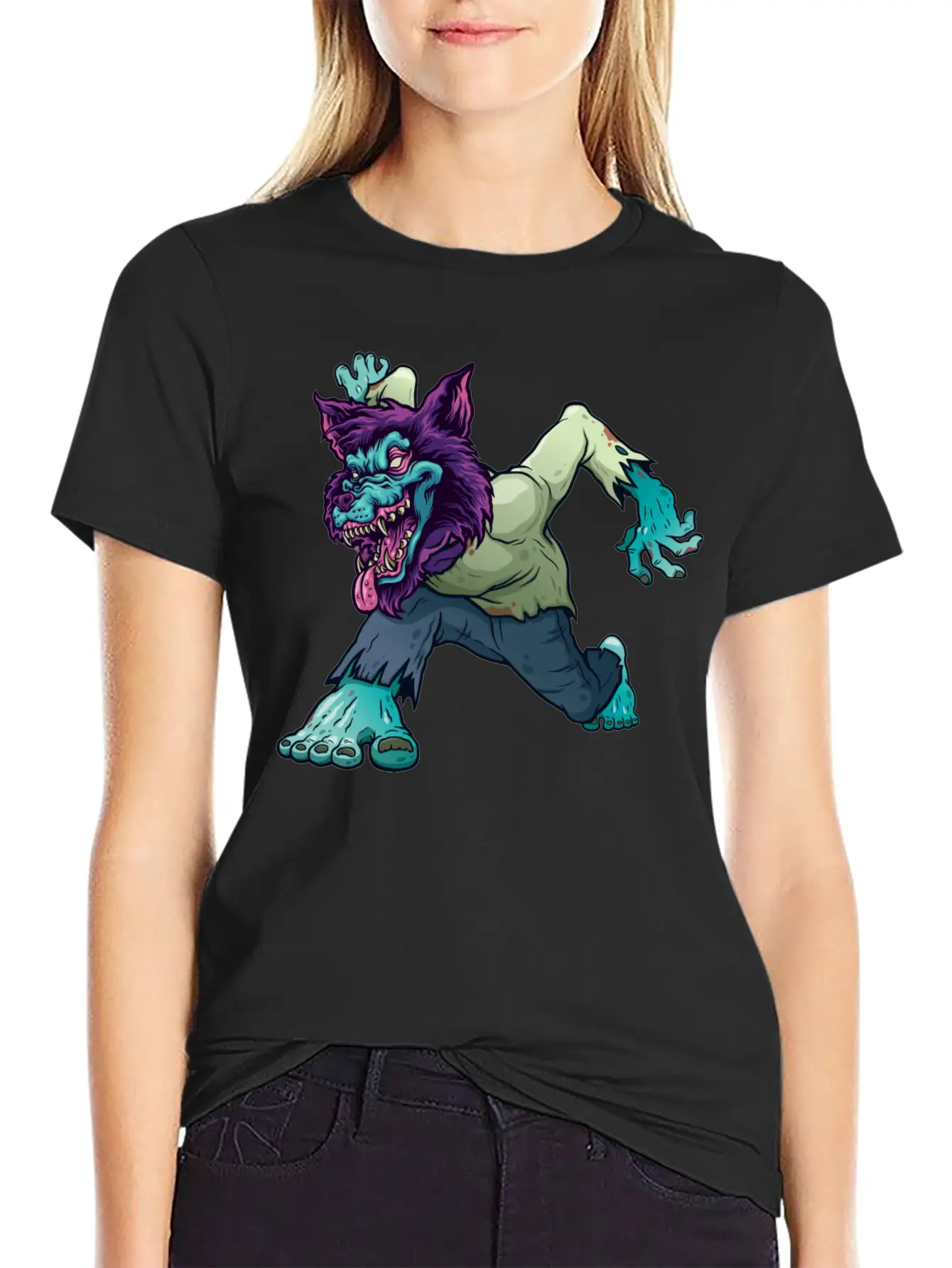 Wolf Zombie Werewolf Wild Creature Purple Monster Unisex Short Sleeve Soft Cotton T-Shirt – Casual Everyday Wear