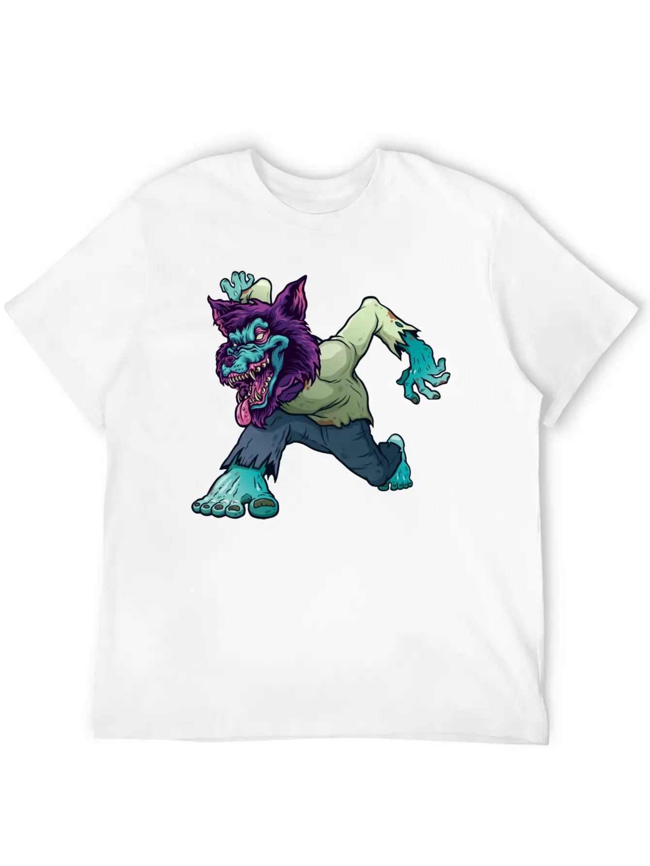 Wolf Zombie Werewolf Wild Creature Purple Monster Unisex Short Sleeve Soft Cotton T-Shirt – Casual Everyday Wear