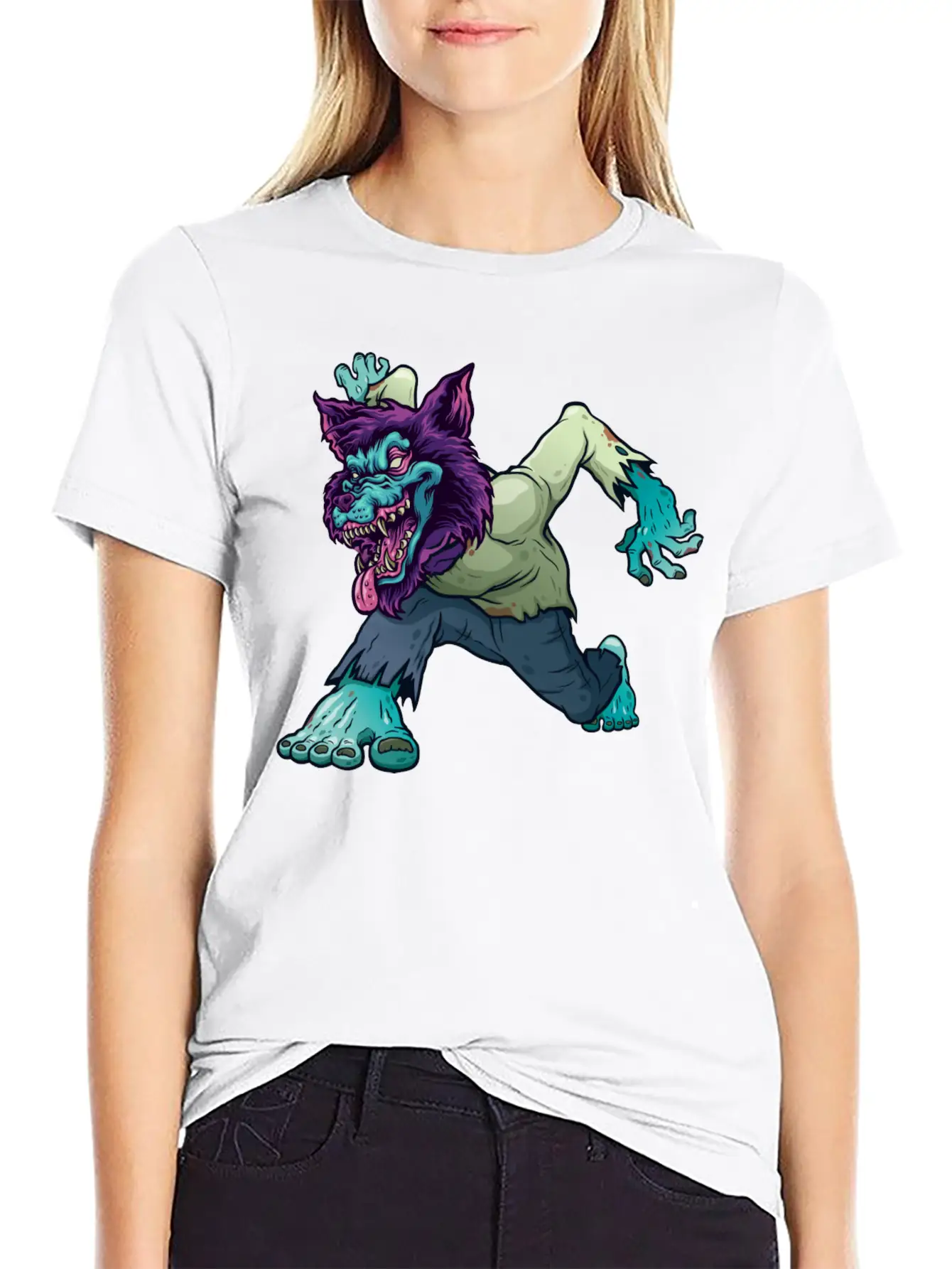 Wolf Zombie Werewolf Wild Creature Purple Monster Unisex Short Sleeve Soft Cotton T-Shirt – Casual Everyday Wear
