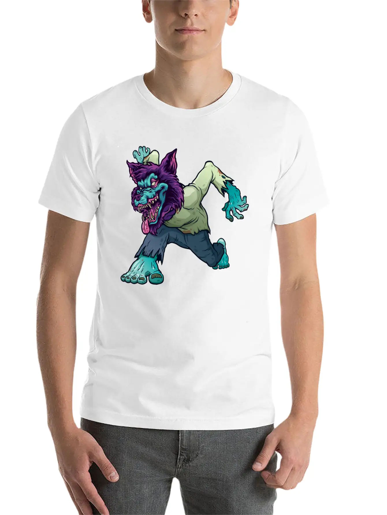 Wolf Zombie Werewolf Wild Creature Purple Monster Unisex Short Sleeve Soft Cotton T-Shirt – Casual Everyday Wear