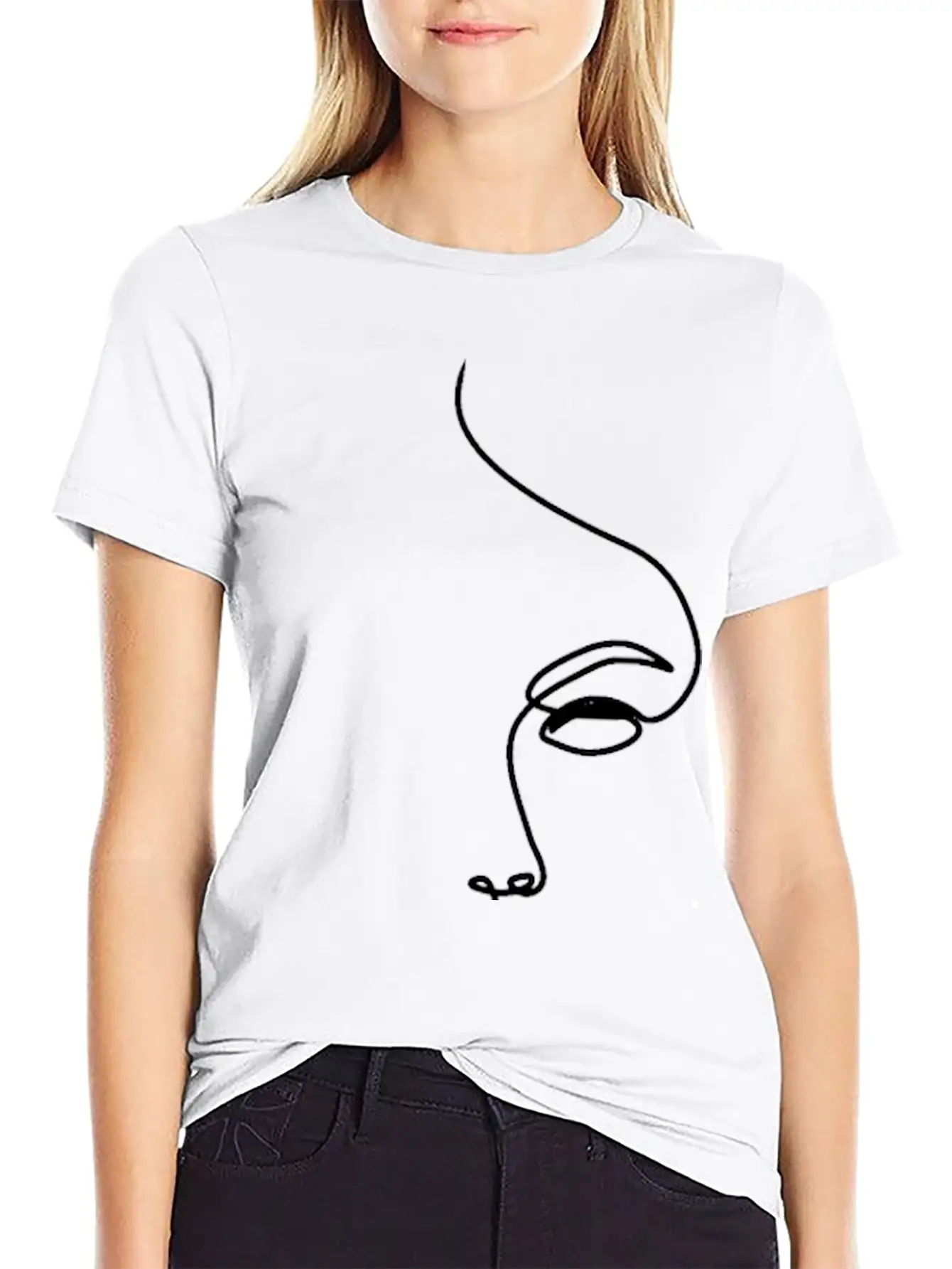 Woman Face Line Art Unisex Short Sleeve Soft Cotton T-Shirt – Casual Everyday Wear
