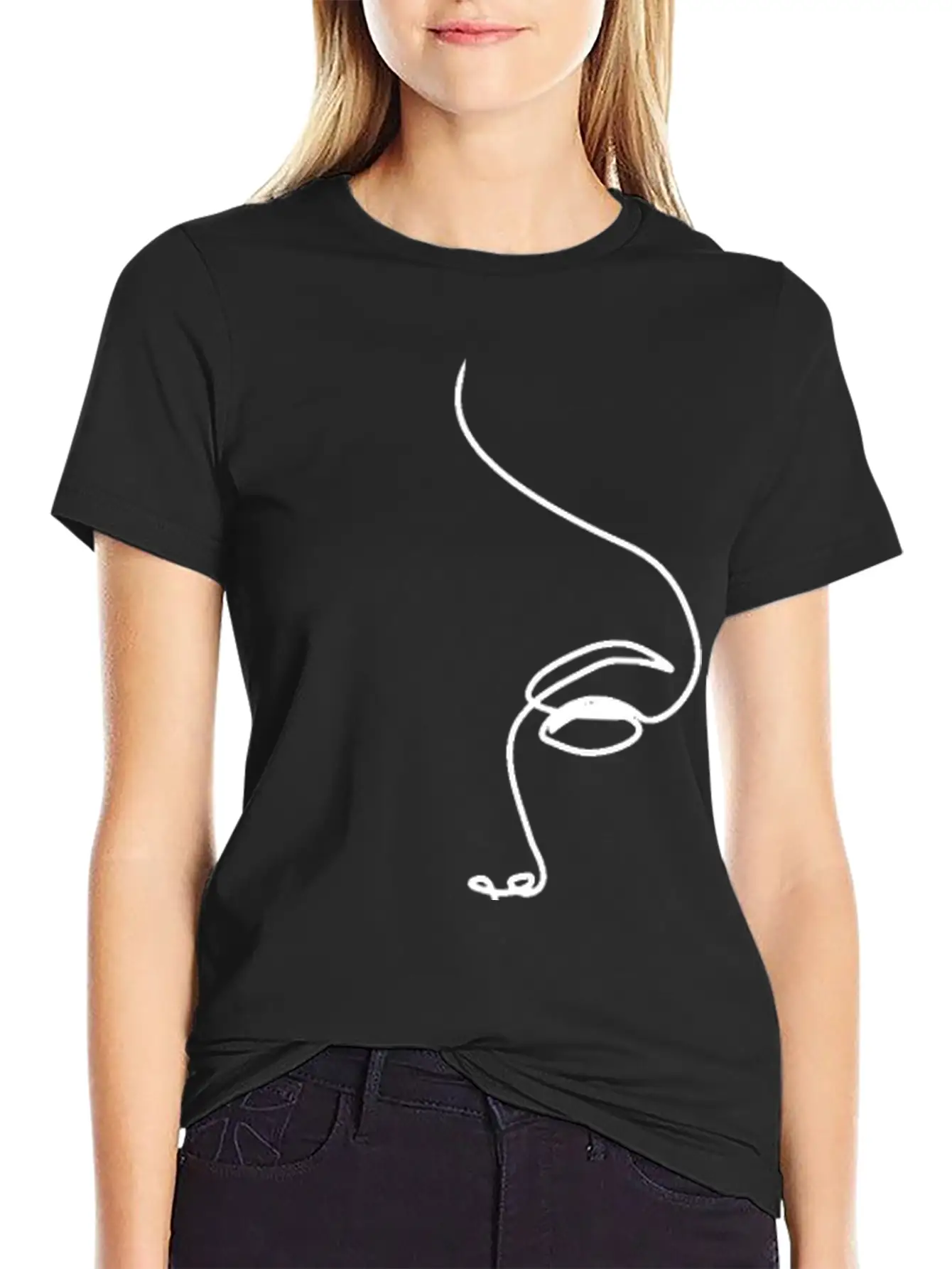 Woman Face Line Art Unisex Short Sleeve Soft Cotton T-Shirt – Casual Everyday Wear