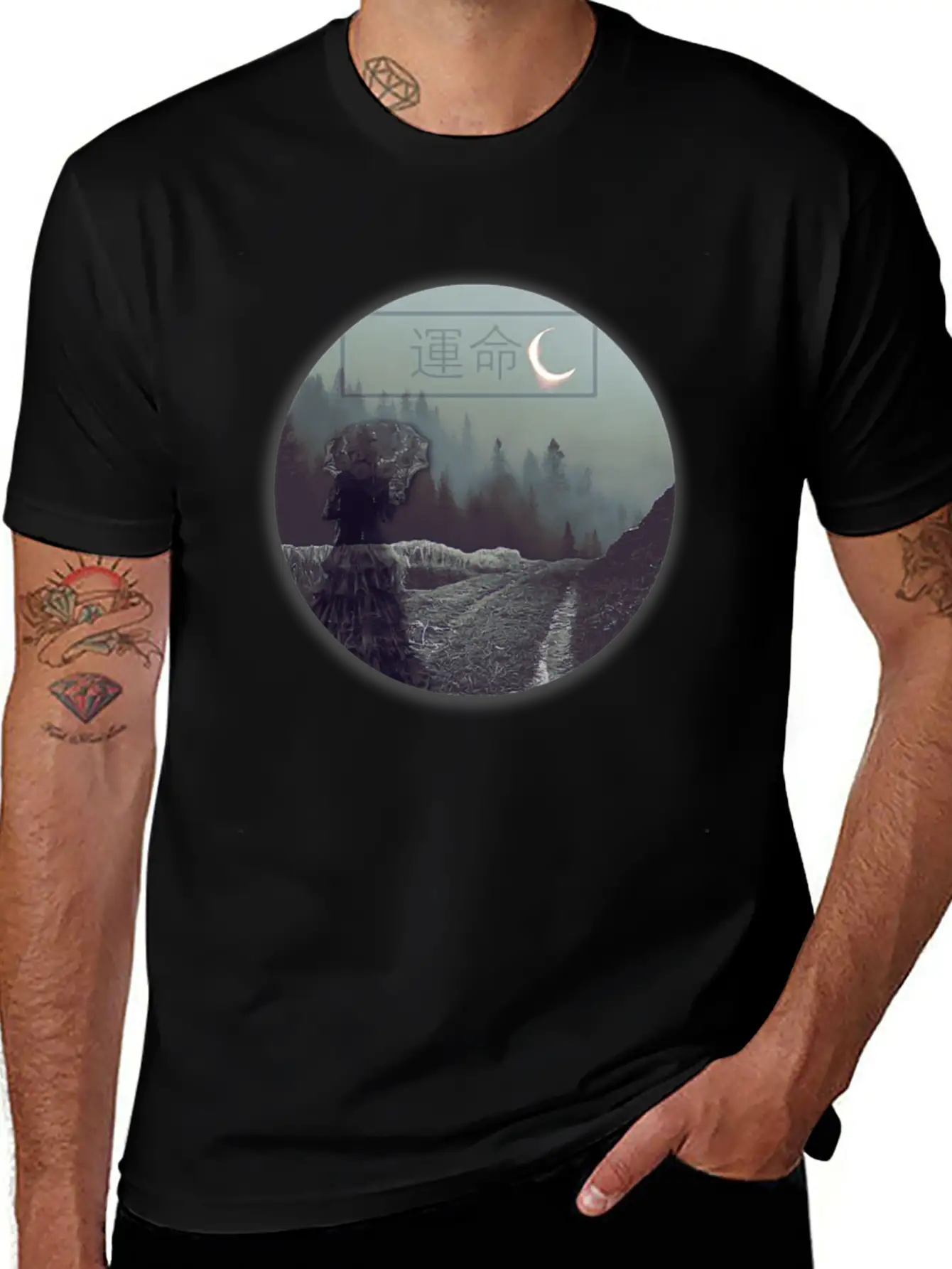 WOMAN UNDER UMBRELLA ON WALK OF DESTINY UNDER MOON Unisex Short Sleeve Soft Cotton T-Shirt – Casual Everyday Wear