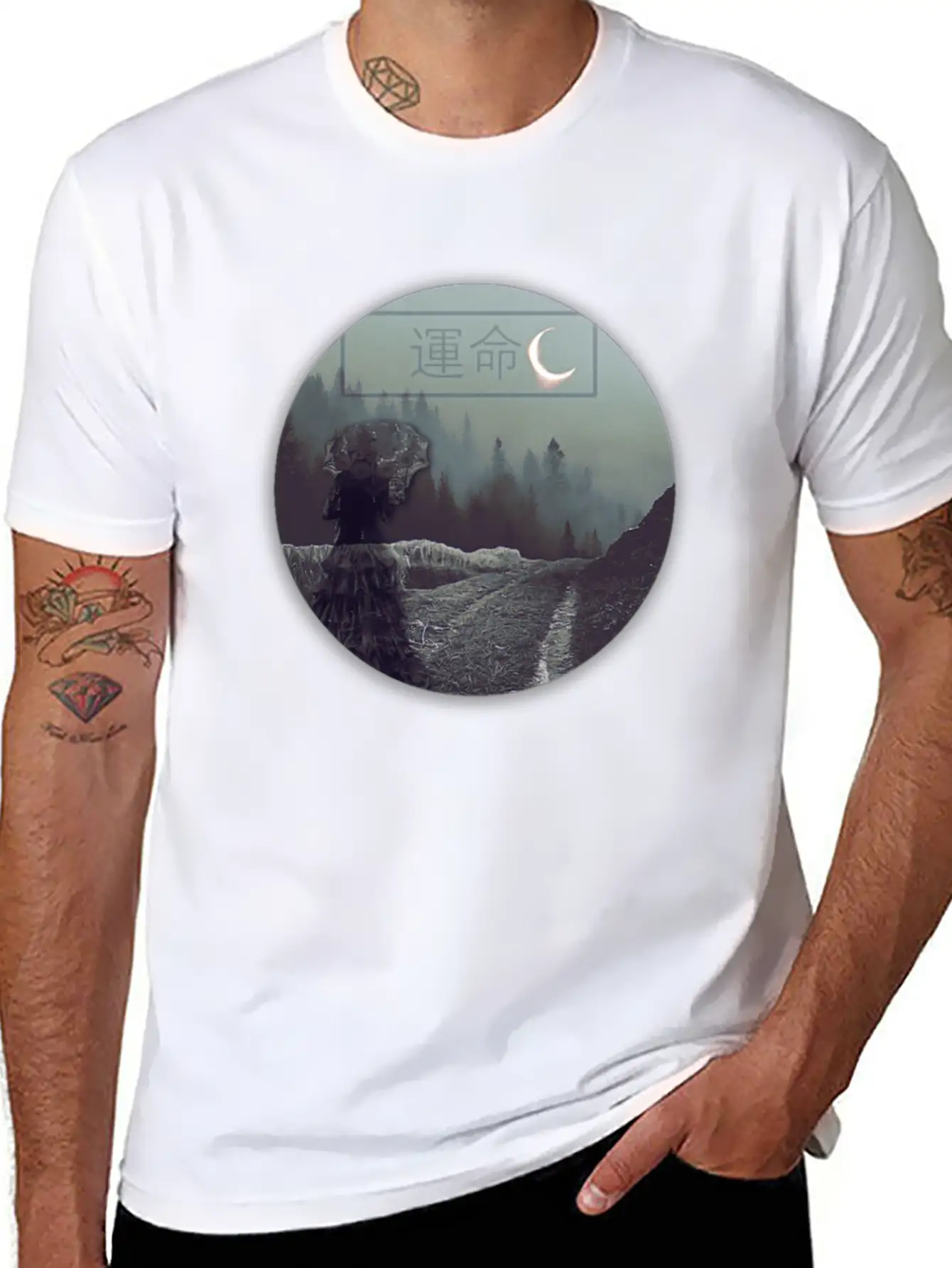 WOMAN UNDER UMBRELLA ON WALK OF DESTINY UNDER MOON Unisex Short Sleeve Soft Cotton T-Shirt – Casual Everyday Wear