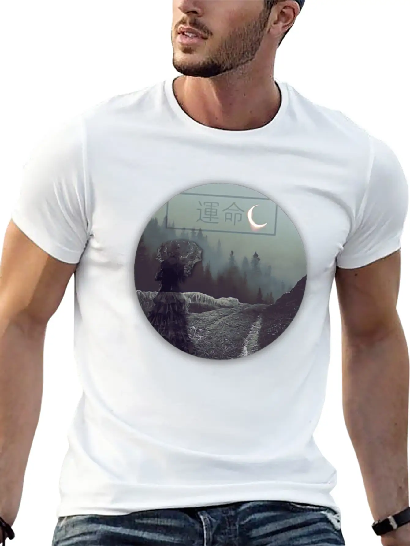WOMAN UNDER UMBRELLA ON WALK OF DESTINY UNDER MOON Unisex Short Sleeve Soft Cotton T-Shirt – Casual Everyday Wear
