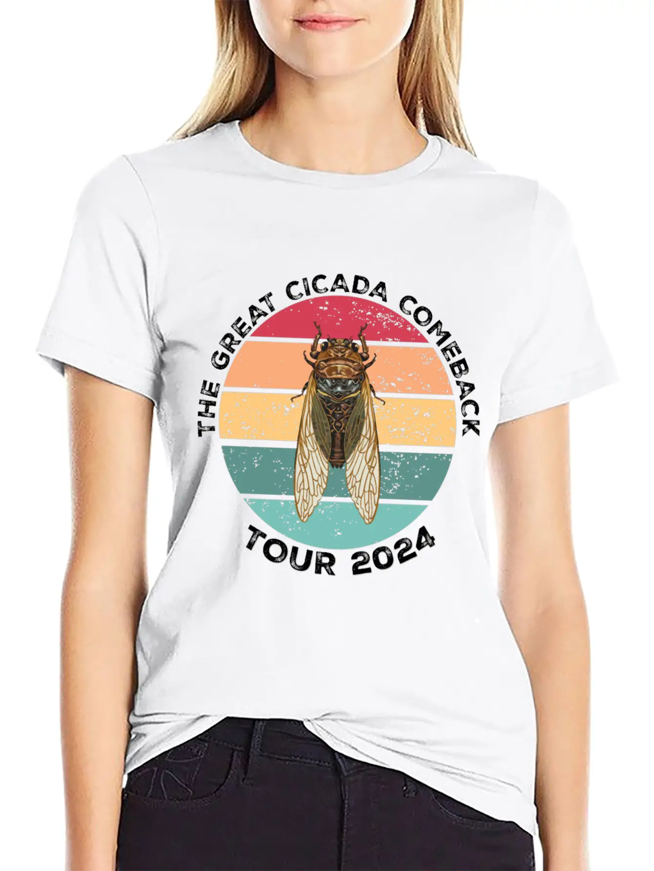 Womens Great Cicada Comeback Tour 2024 Insect Inva Basic Graphic T-Shirt – Daily Comfort In Soft Cotton