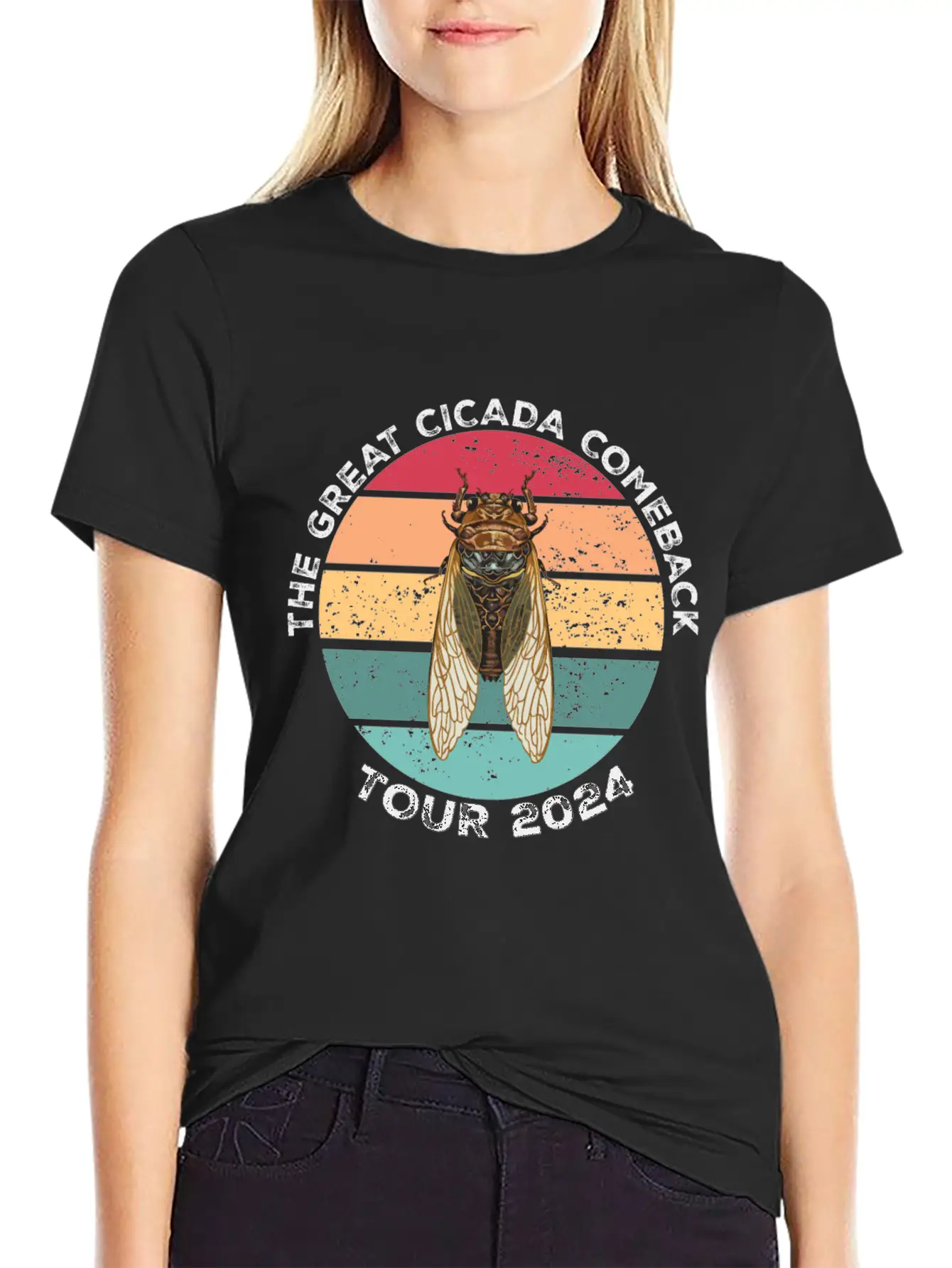 Womens Great Cicada Comeback Tour 2024 Insect Inva Basic Graphic T-Shirt – Daily Comfort In Soft Cotton