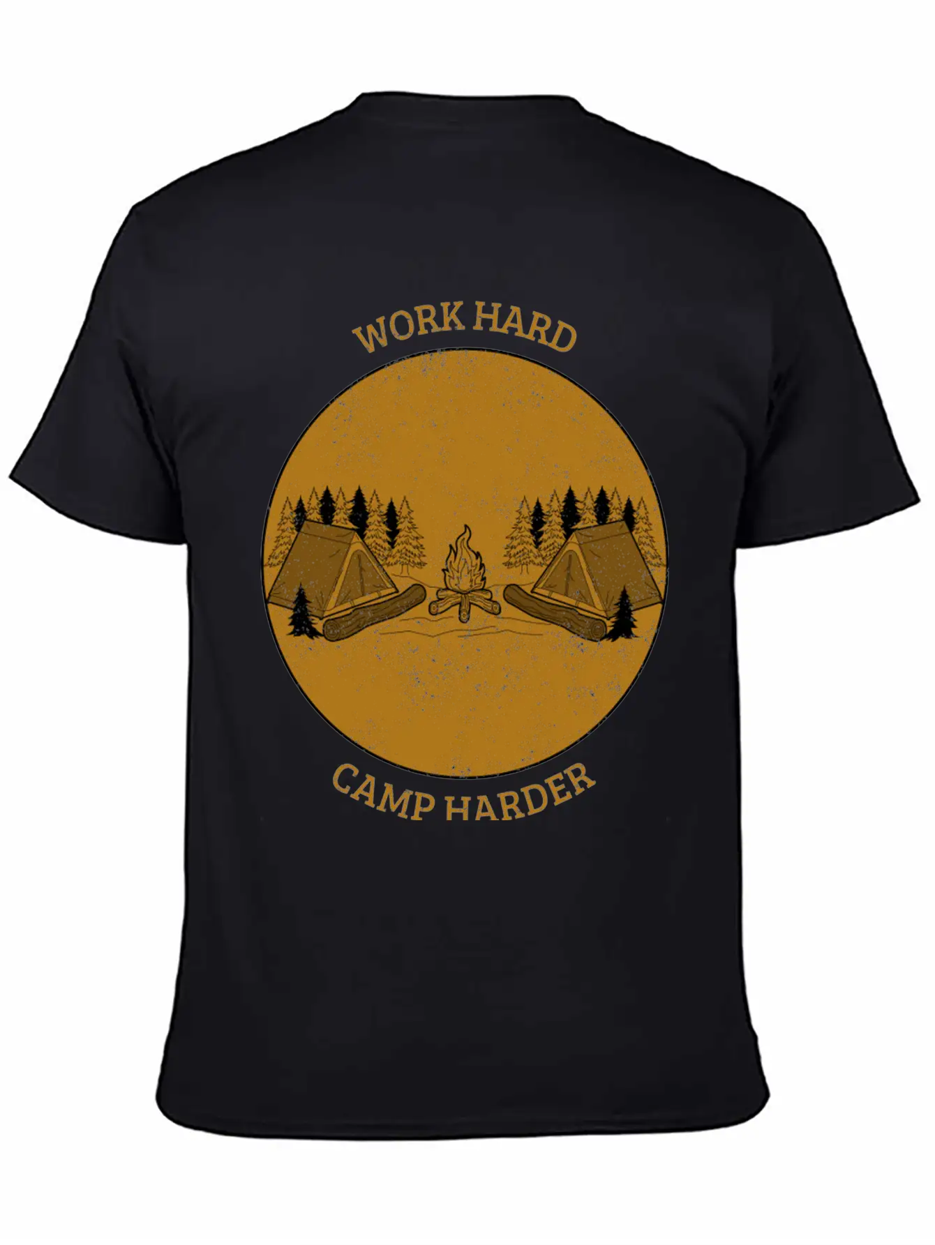 Work Hard Camp Harder Camping Unisex Short Sleeve Soft Cotton T-Shirt – Casual Everyday Wear
