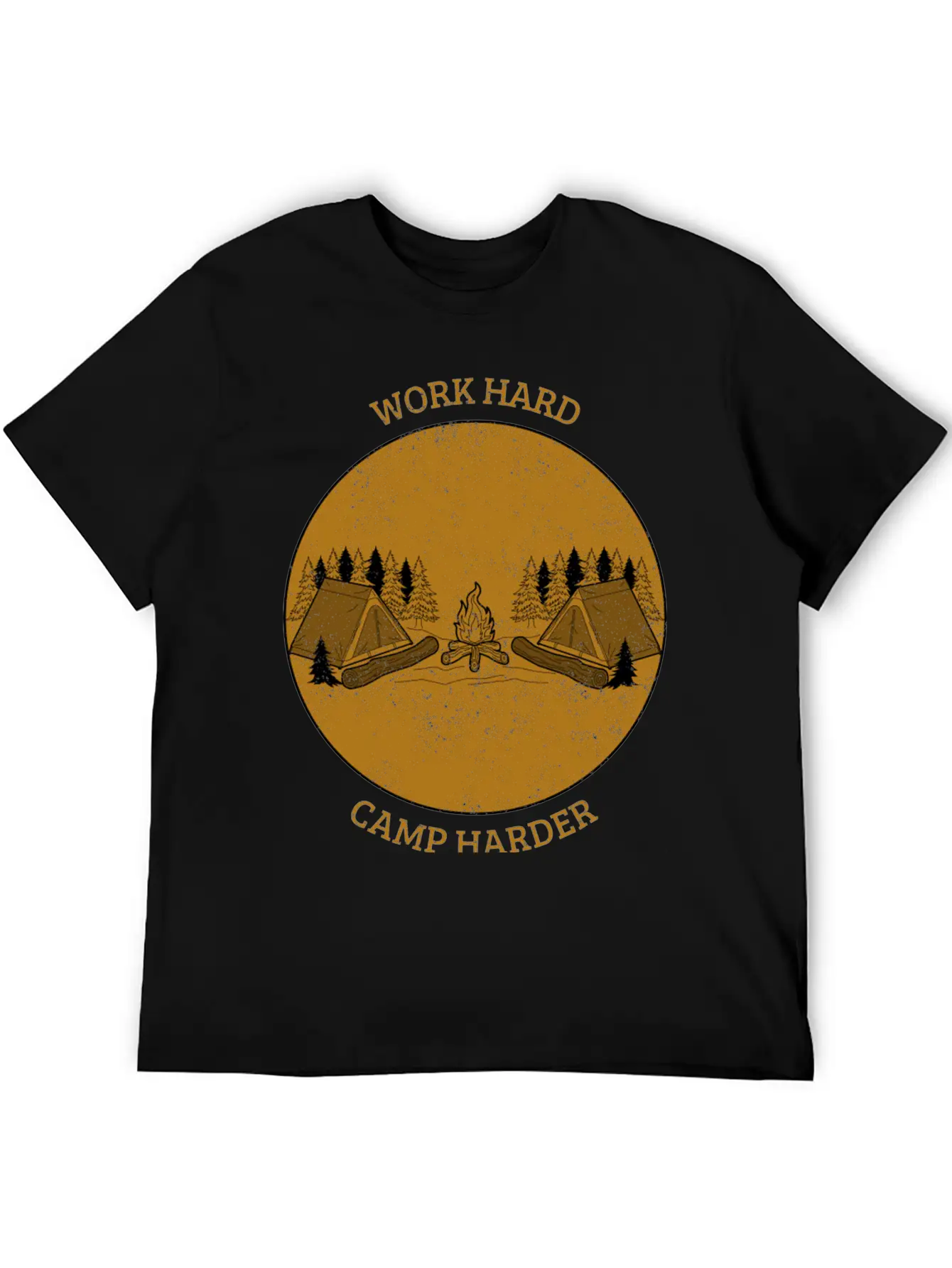 Work Hard Camp Harder Camping Unisex Short Sleeve Soft Cotton T-Shirt – Casual Everyday Wear