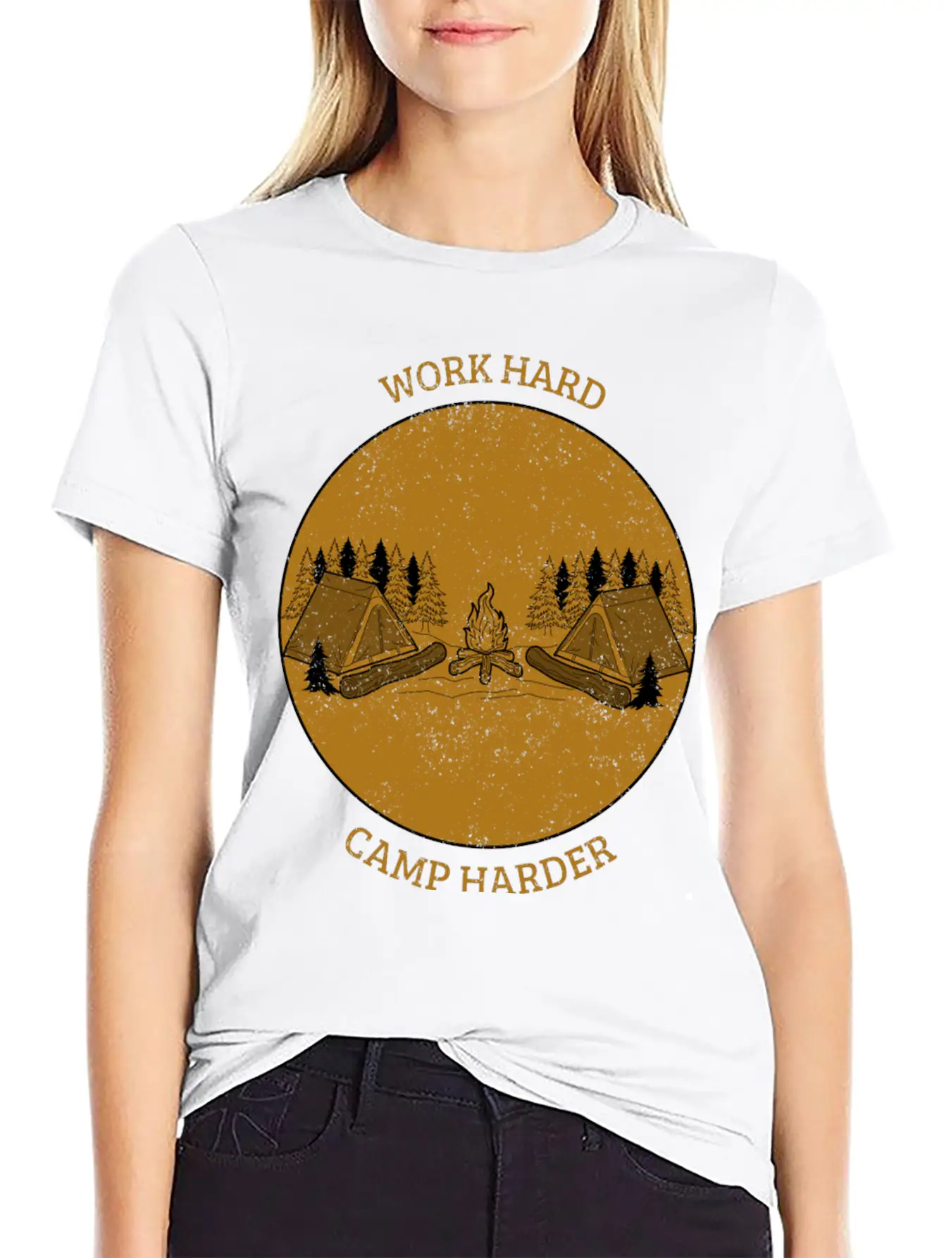 Work Hard Camp Harder Camping Unisex Short Sleeve Soft Cotton T-Shirt – Casual Everyday Wear