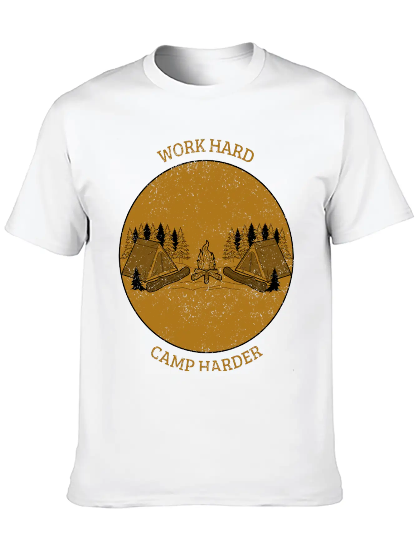Work Hard Camp Harder Camping Unisex Short Sleeve Soft Cotton T-Shirt – Casual Everyday Wear