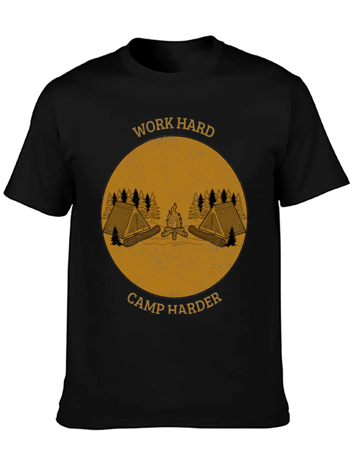Work Hard Camp Harder Camping Unisex Short Sleeve Soft Cotton T-Shirt – Casual Everyday Wear