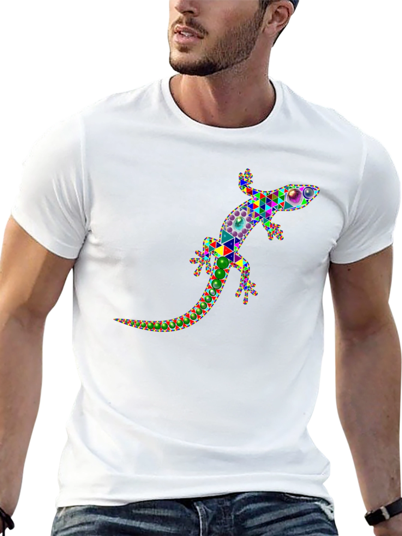 Geometric Lizard Graphic Tee - Stylish Black Shirt