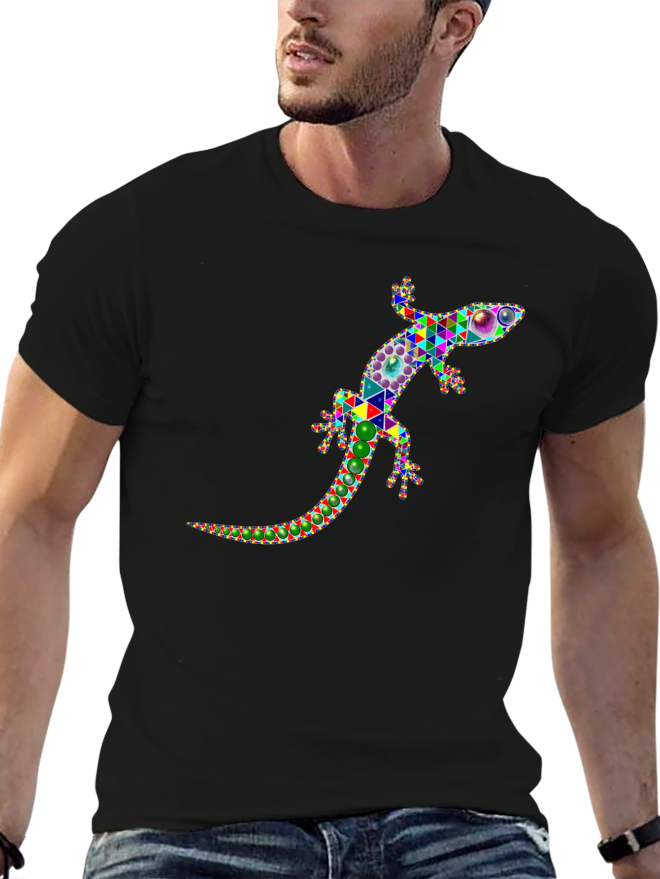 Geometric Lizard Graphic Tee - Stylish Black Shirt