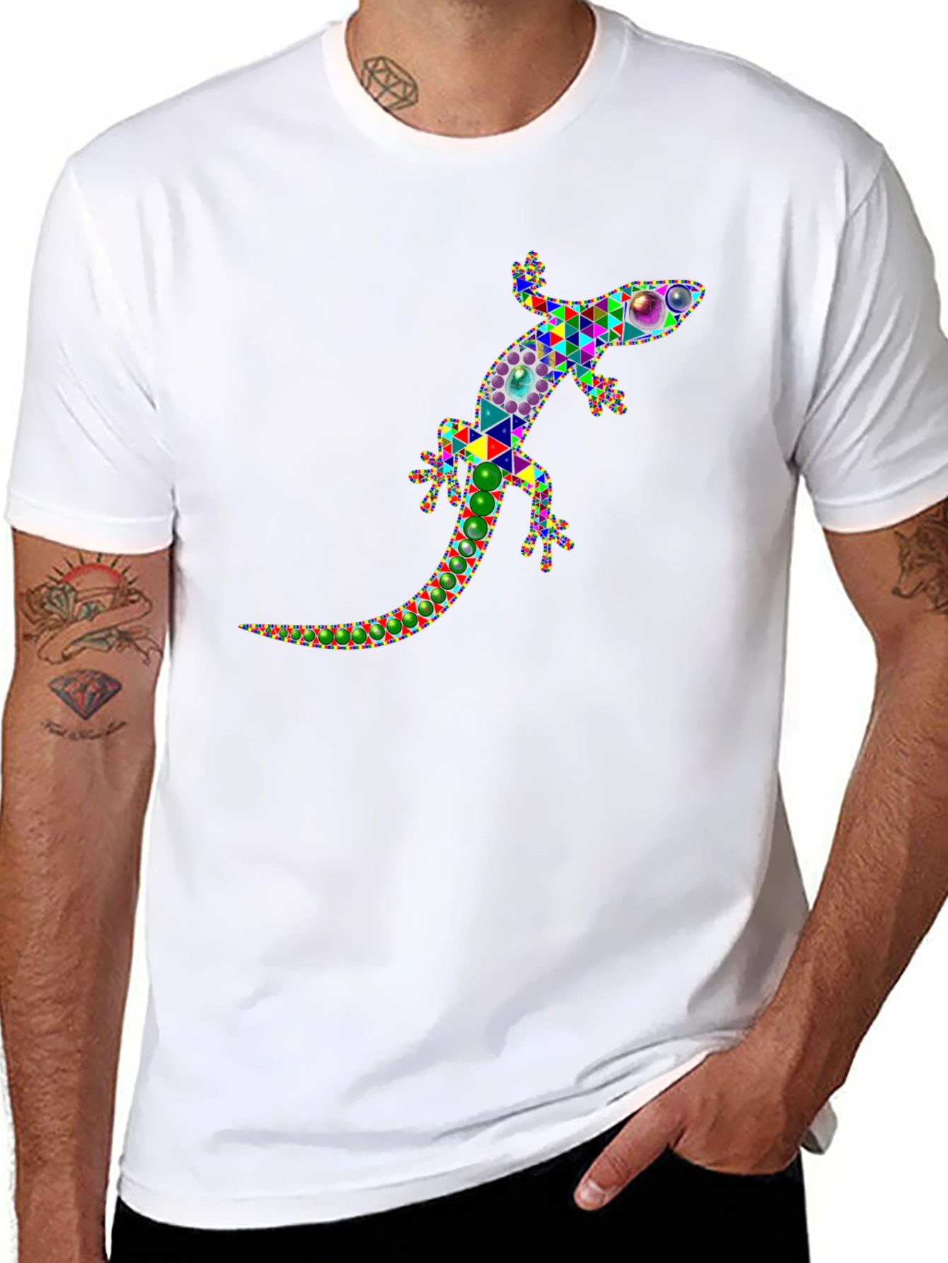 Geometric Lizard Graphic Tee - Stylish Black Shirt