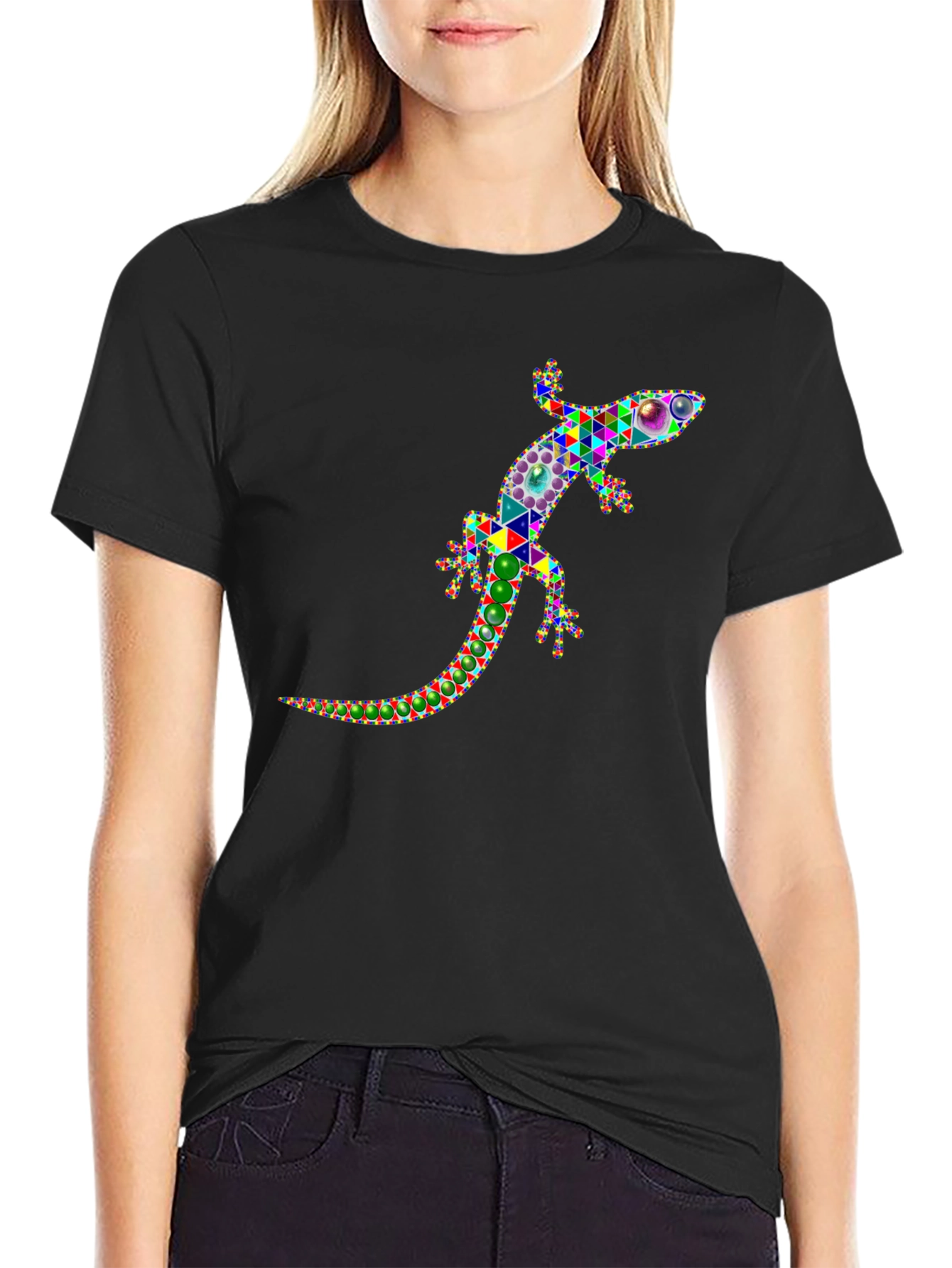 Geometric Lizard Graphic Tee - Stylish Black Shirt