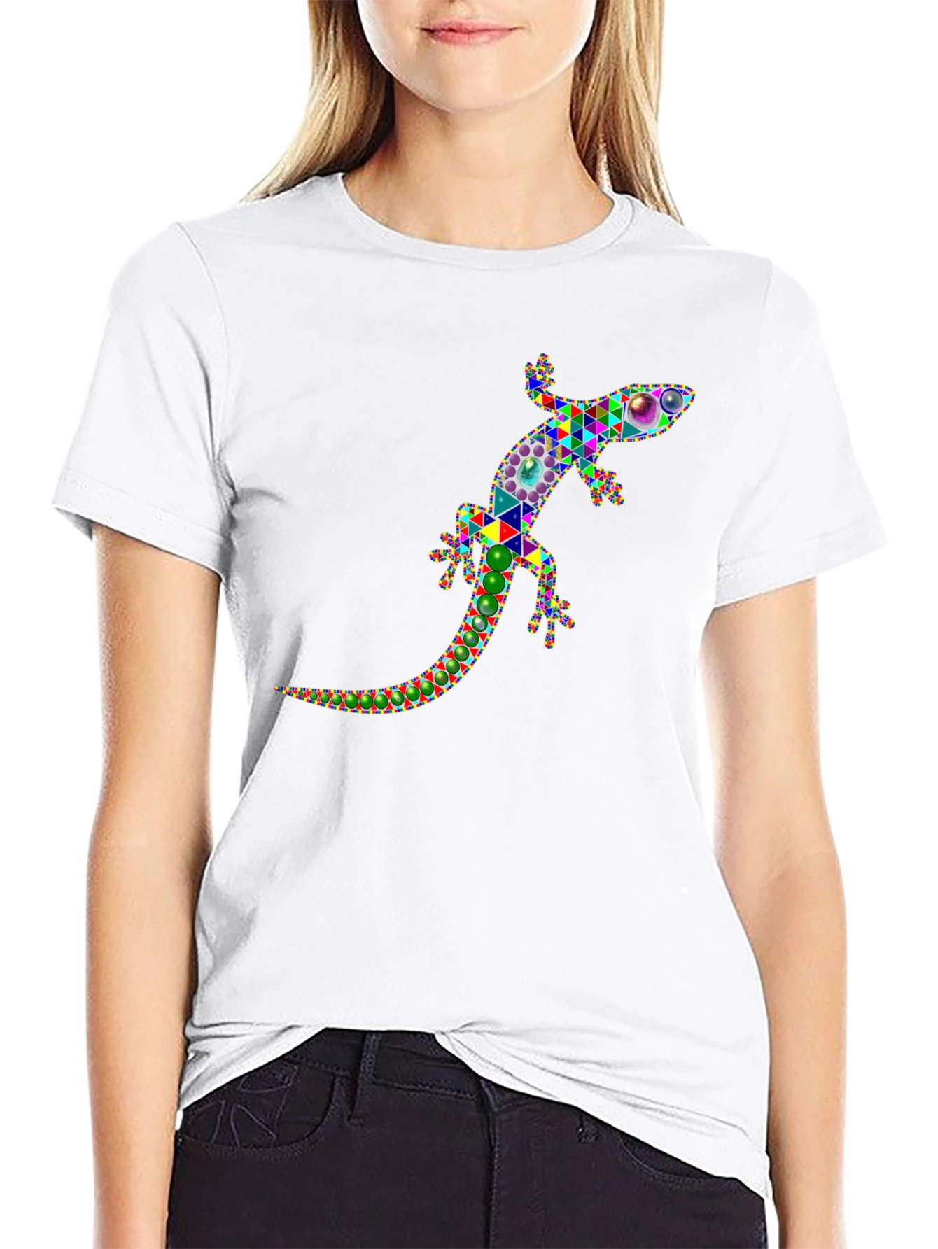 Geometric Lizard Graphic Tee - Stylish Black Shirt