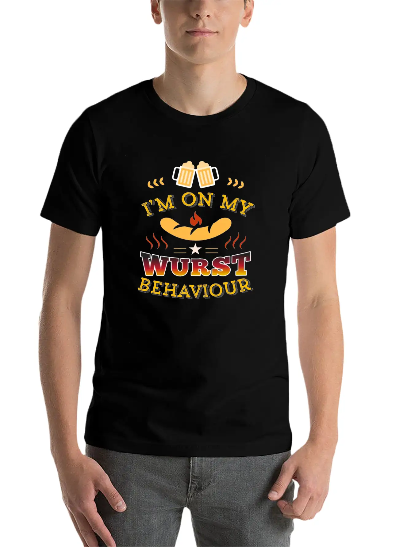 Wurst Behavior Oktoberfest T Shirt Funny German Unisex Short Sleeve Soft Cotton T-Shirt – Casual Everyday Wear