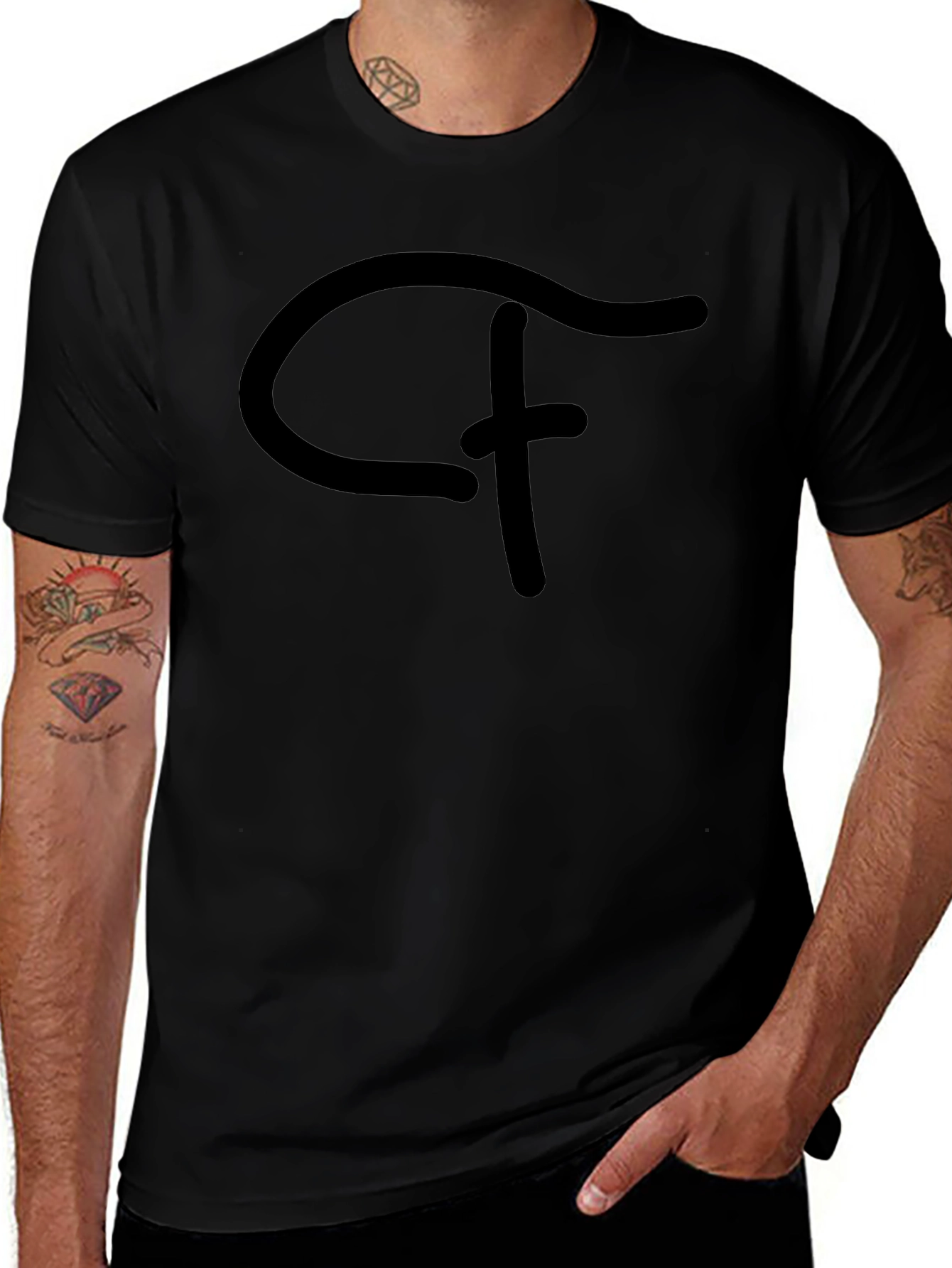 Black T-Shirt with Abstract Logo Graphic Print