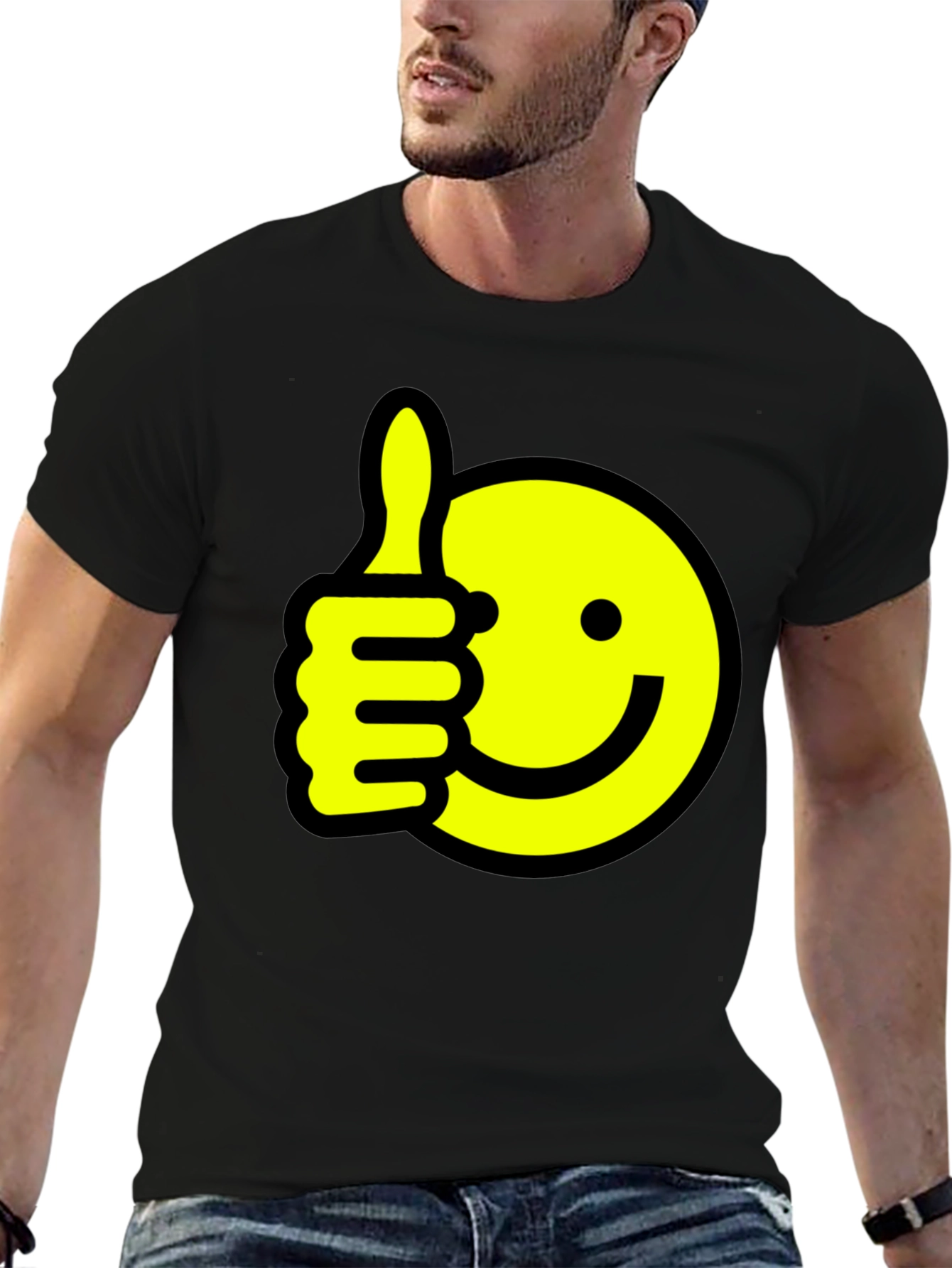 Thumbs Up Smiley Face Black T-Shirt