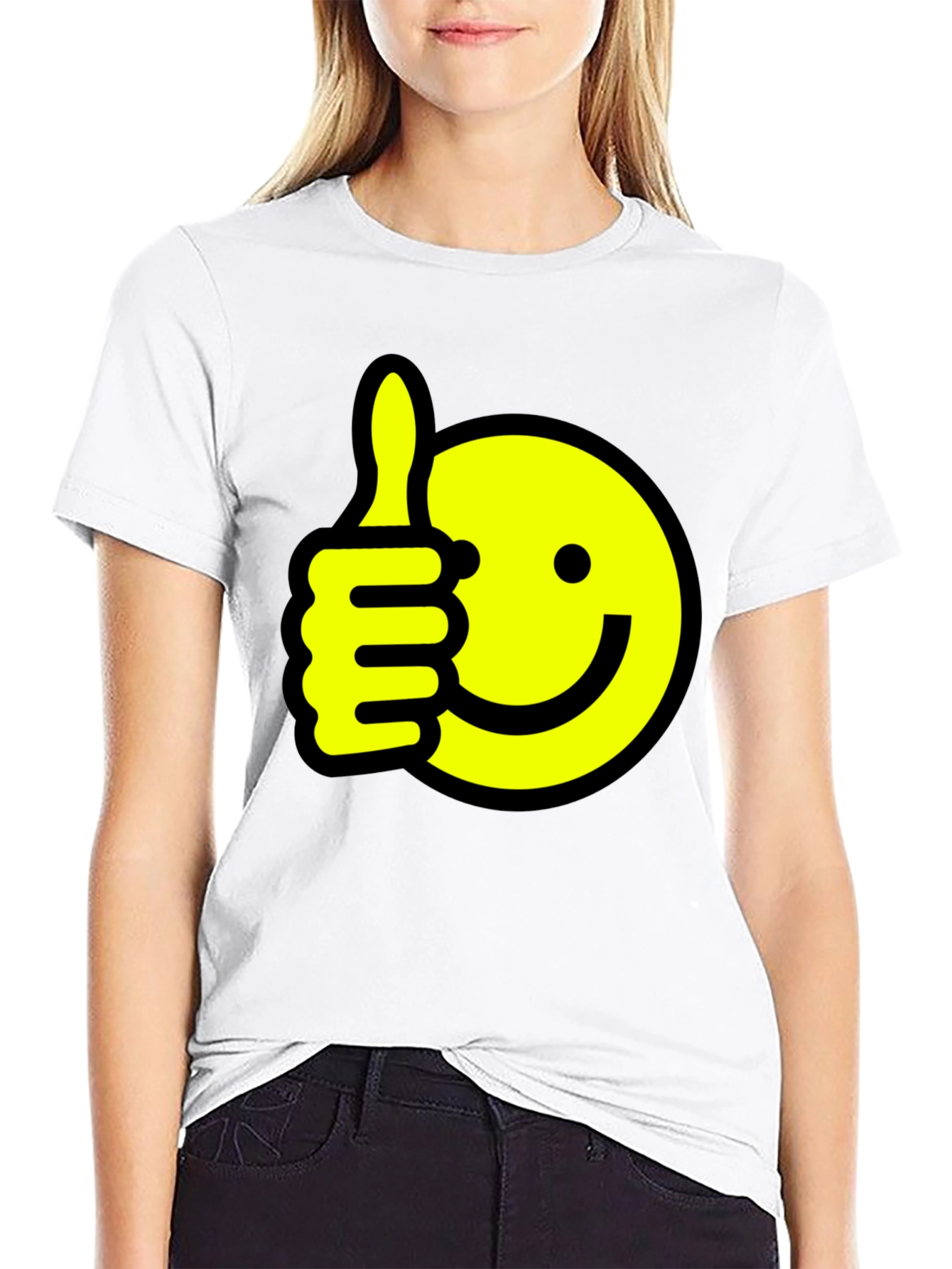 Thumbs Up Smiley Face Black T-Shirt