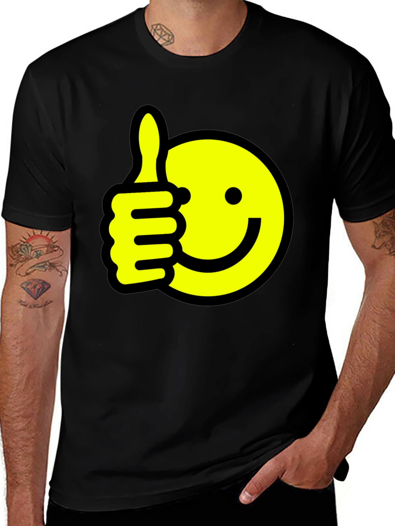 Thumbs Up Smiley Face Black T-Shirt