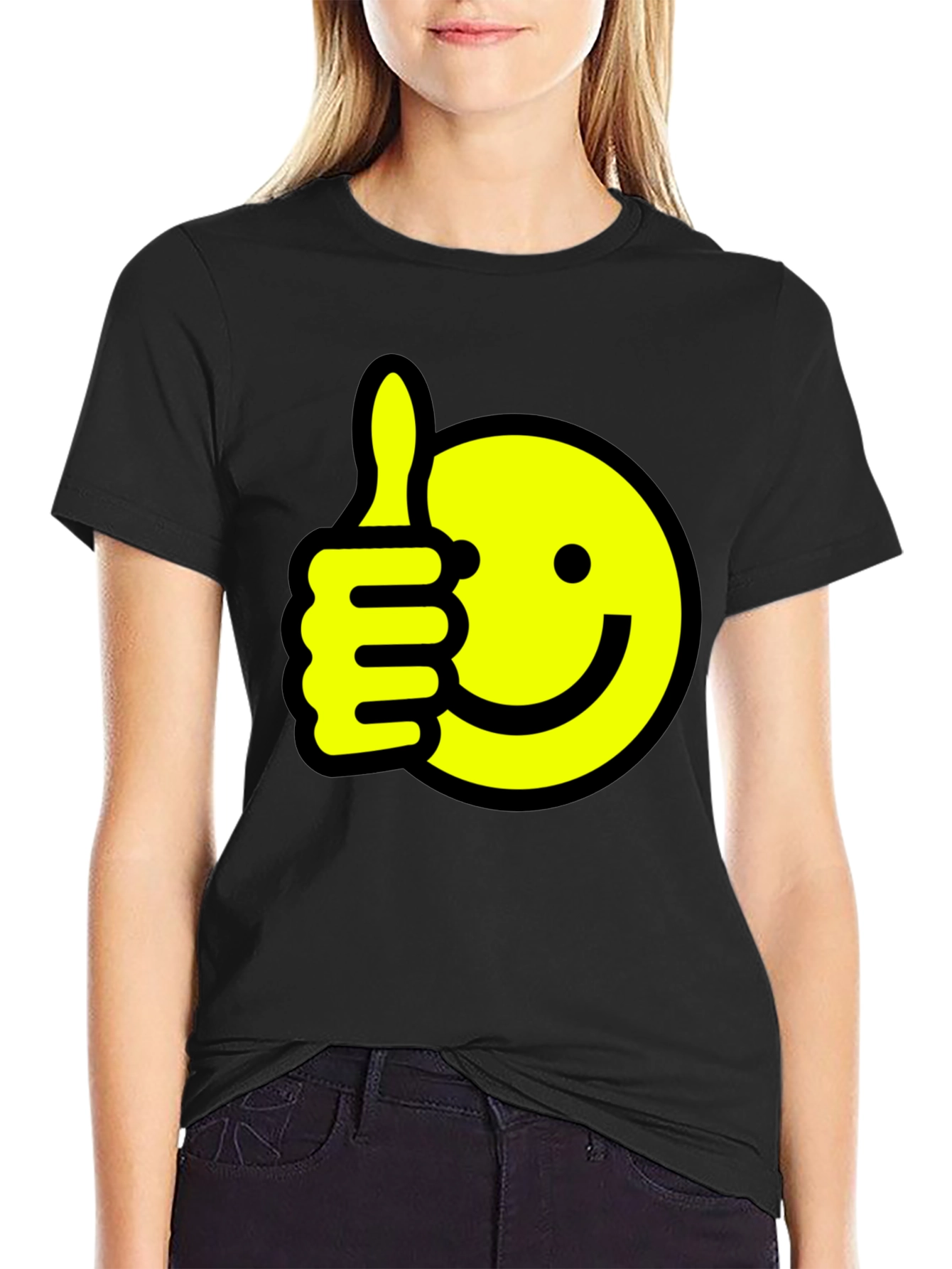 Thumbs Up Smiley Face Black T-Shirt