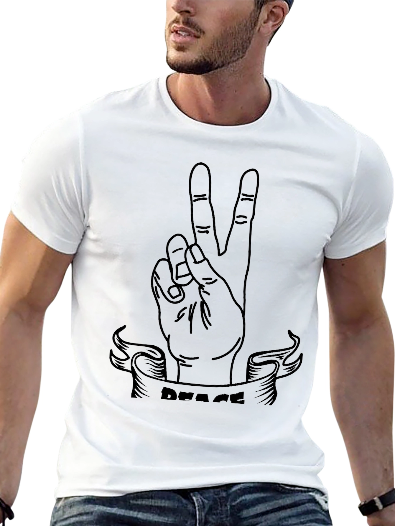 Peace Sign Graphic Tee - Black Cotton T-Shirt