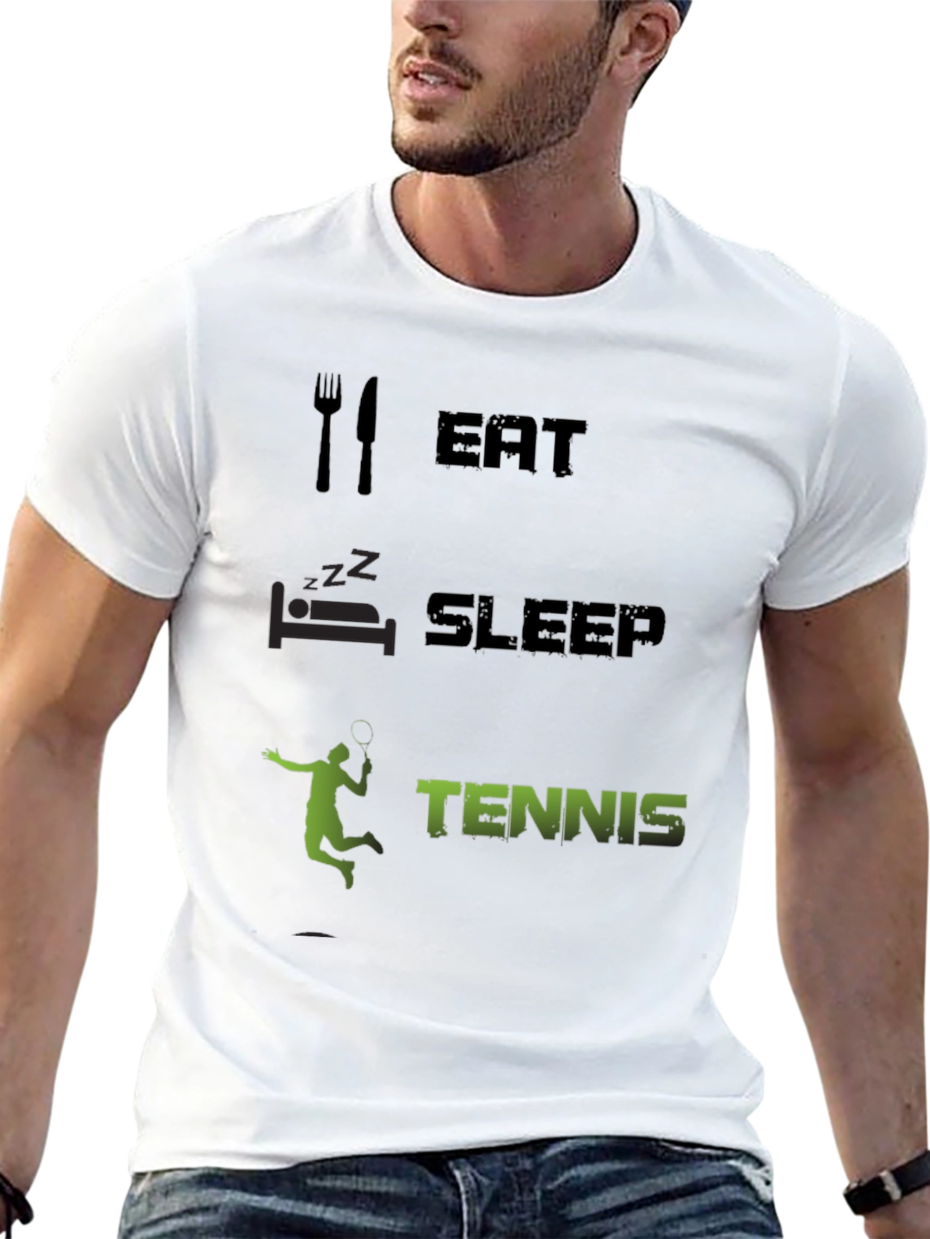 Eat Sleep Tennis Black Graphic T-Shirt