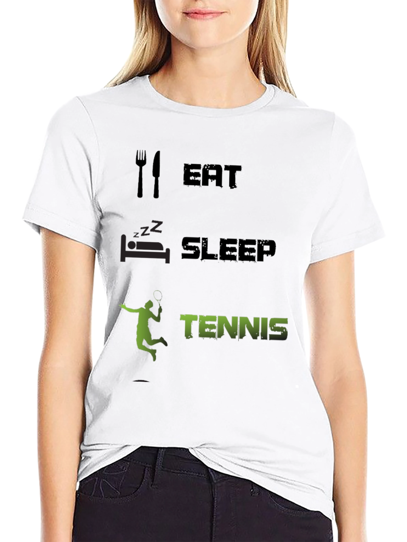 Eat Sleep Tennis Black Graphic T-Shirt