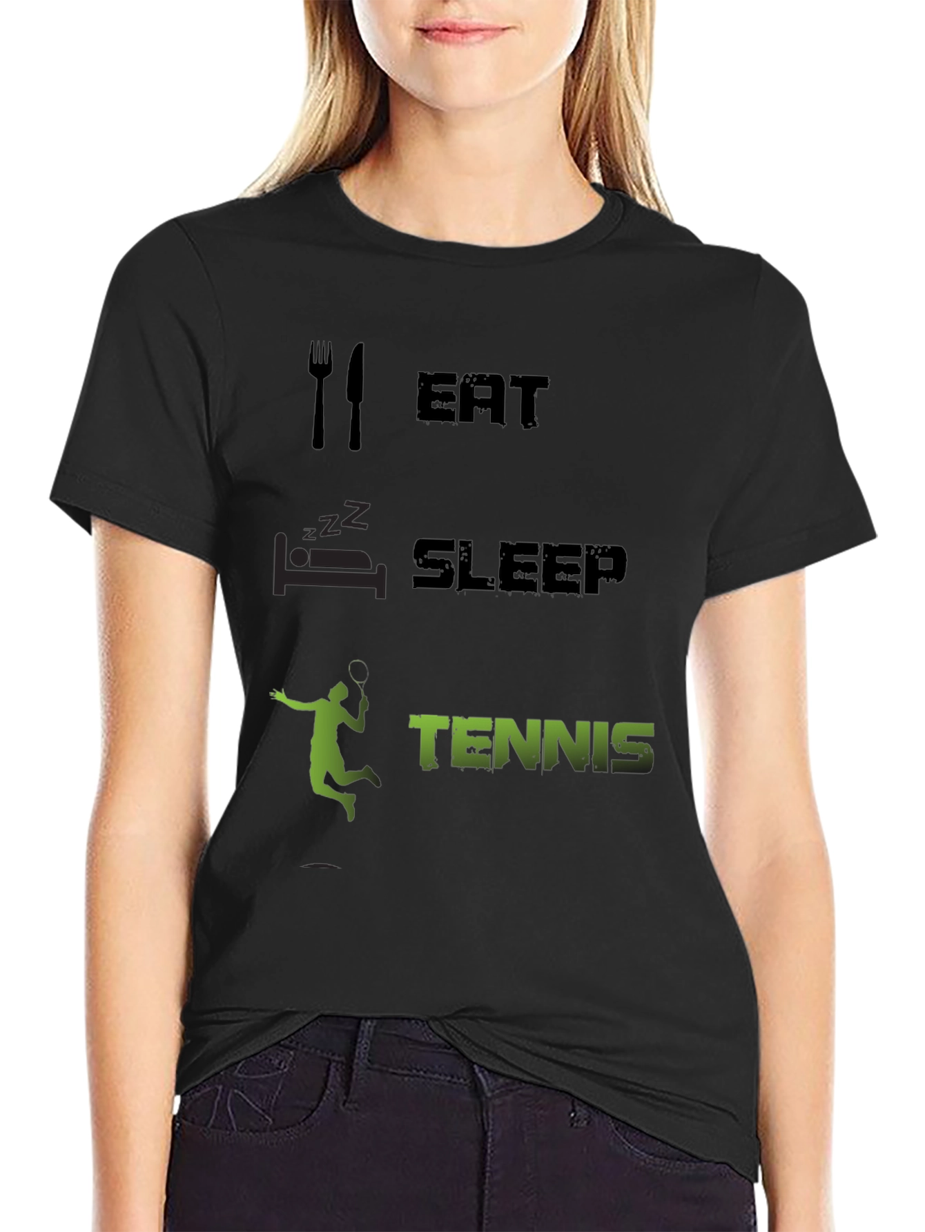 Eat Sleep Tennis Black Graphic T-Shirt