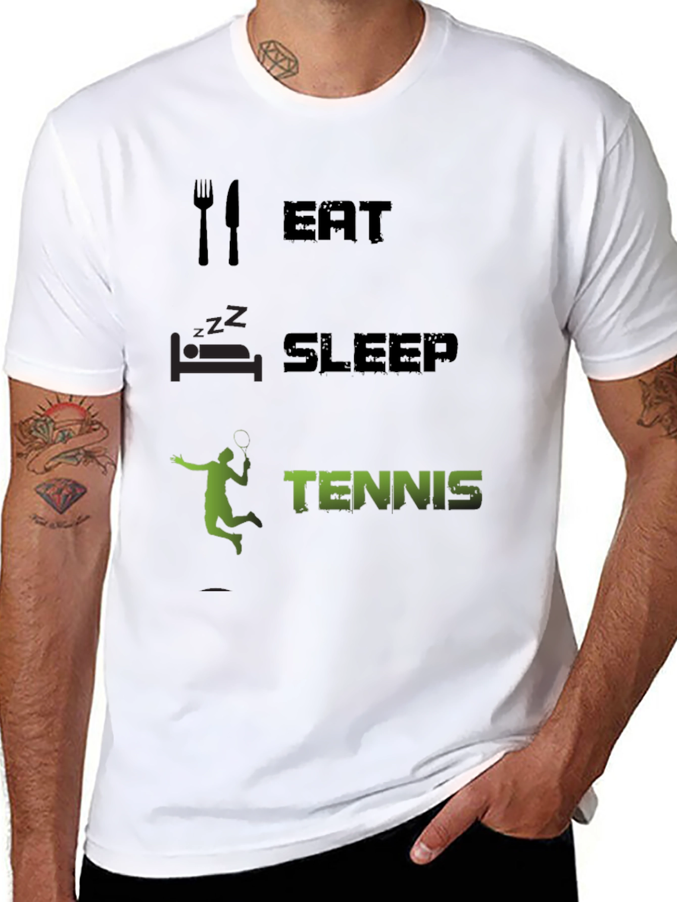 Eat Sleep Tennis Black Graphic T-Shirt