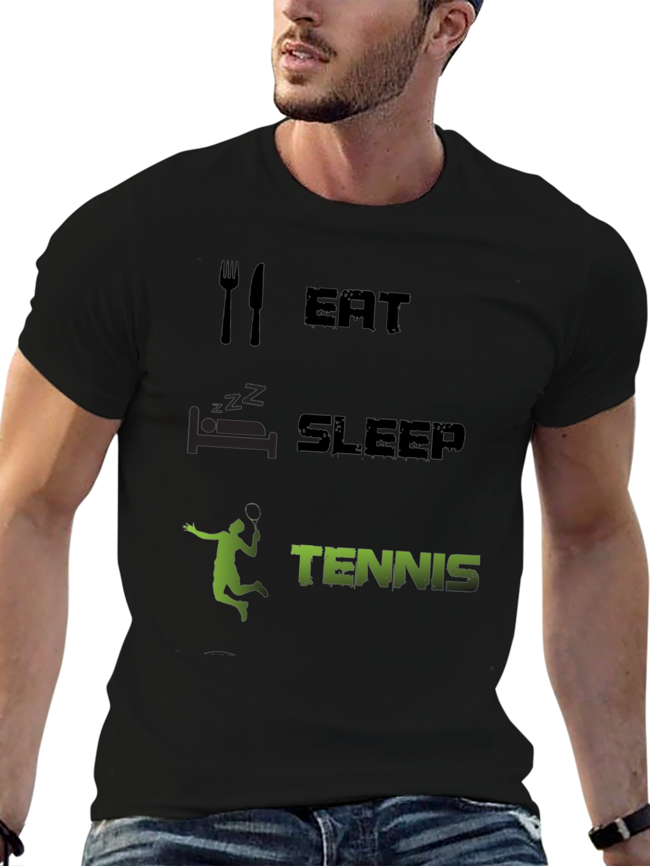 Eat Sleep Tennis Black Graphic T-Shirt