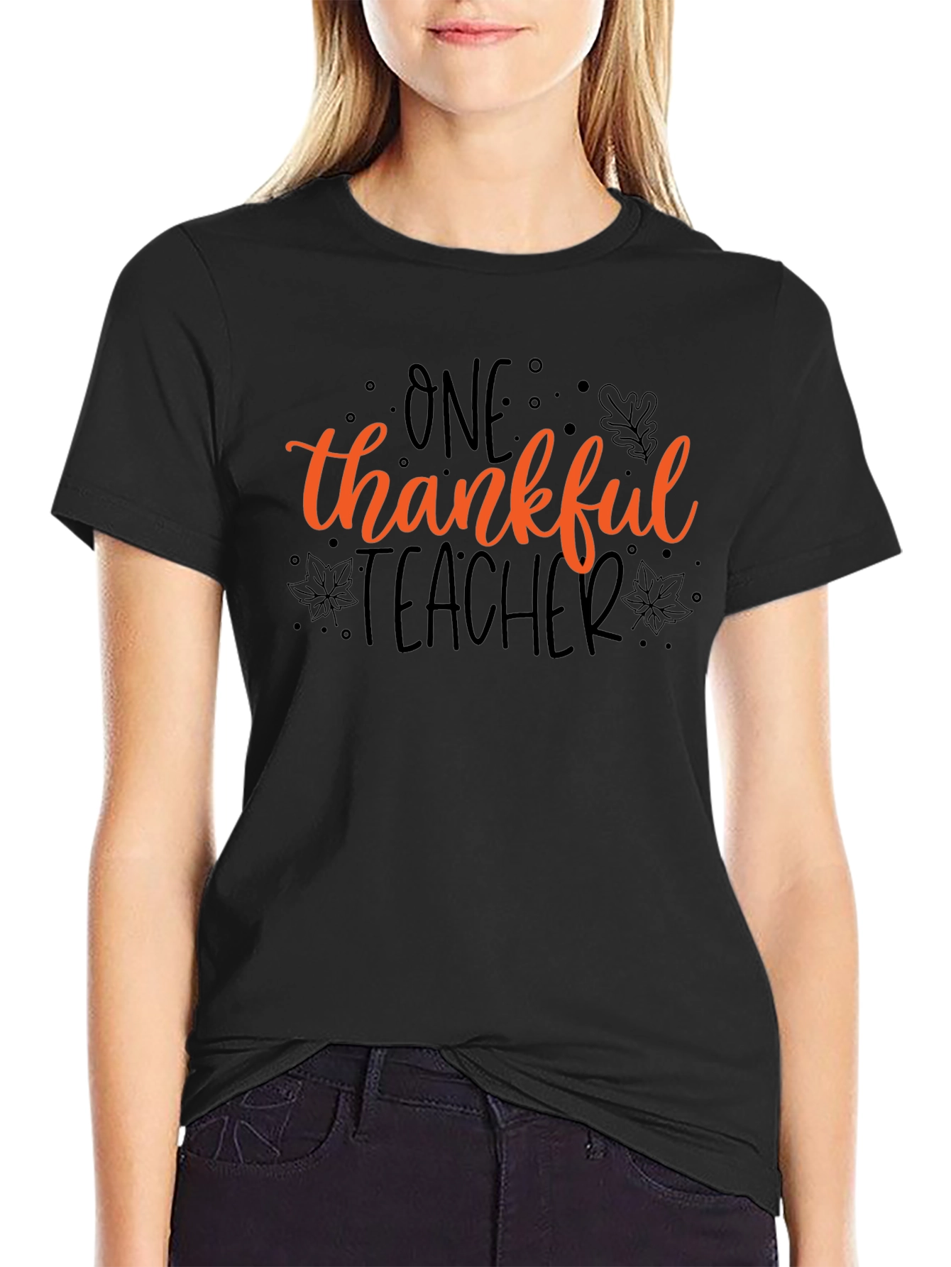 Thankful Teacher Black Cotton T-Shirt