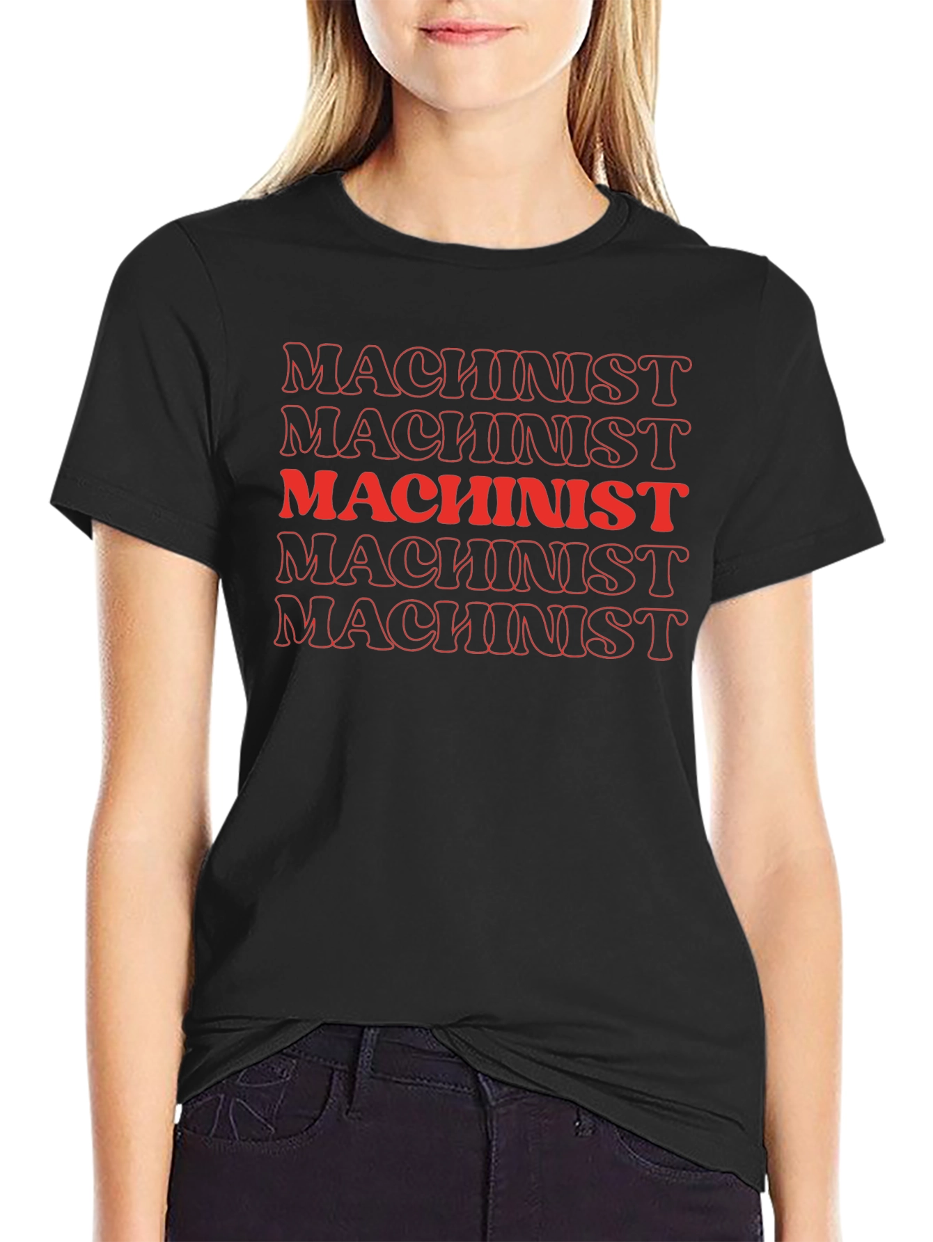 Machinist Red Text Stacked Black T-Shirt