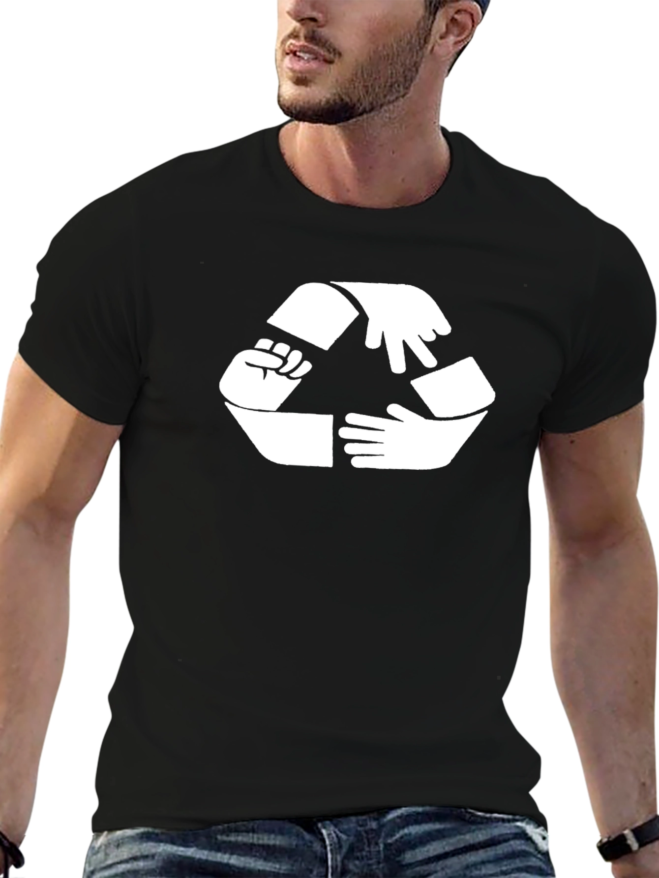 Hands Recycle Symbol Black Cotton Tee