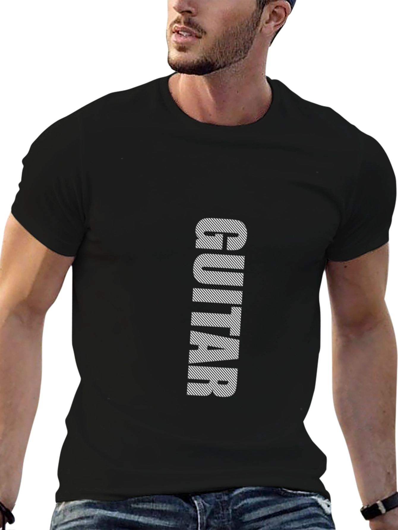 Black Guitar Print Mens Short Sleeve T-Shirt