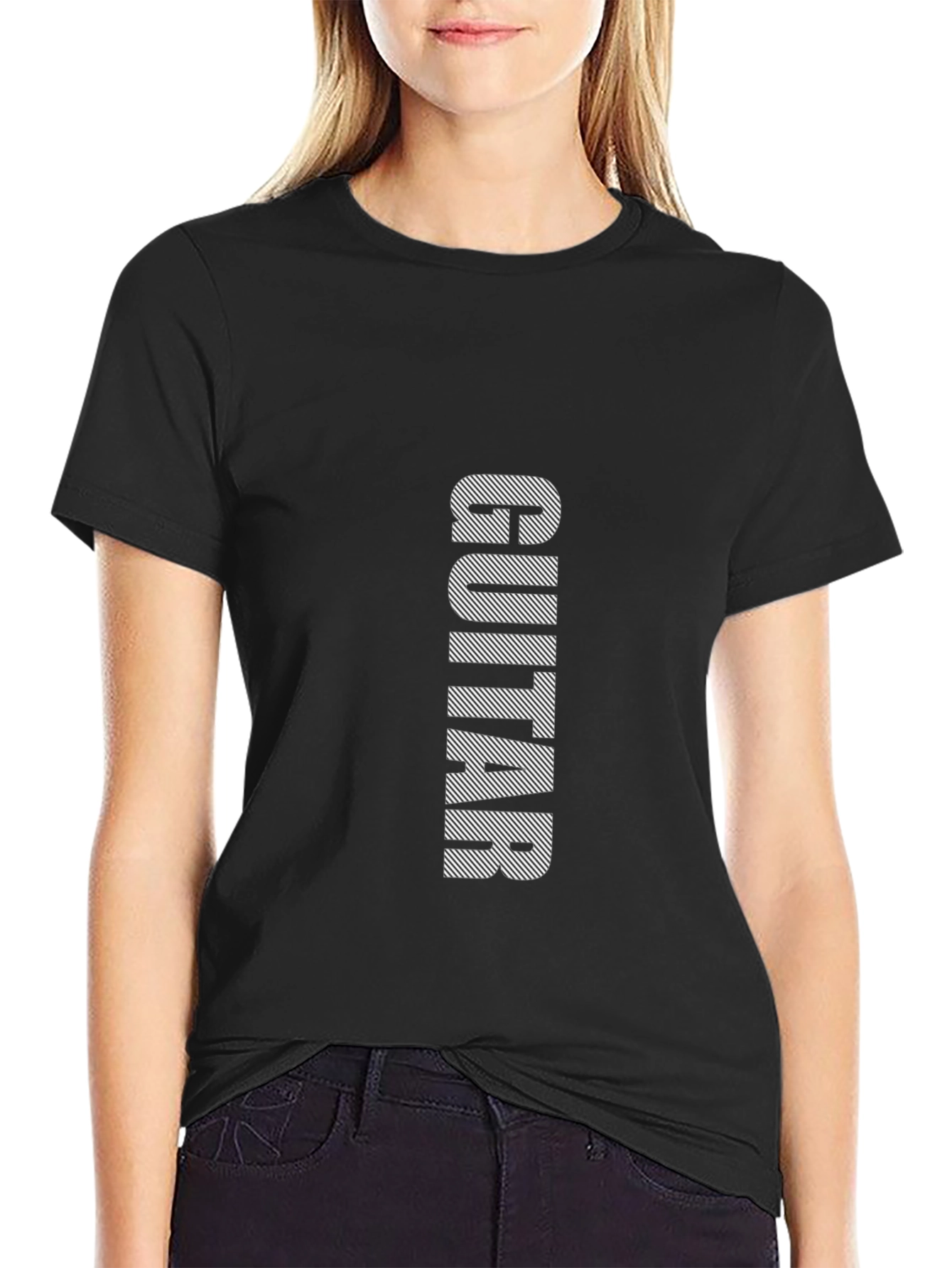 Black Guitar Print Mens Short Sleeve T-Shirt