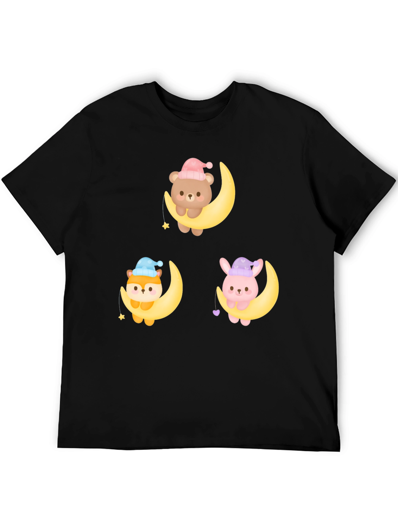 Cute Cartoon Animals on Moon Graphic T-Shirt